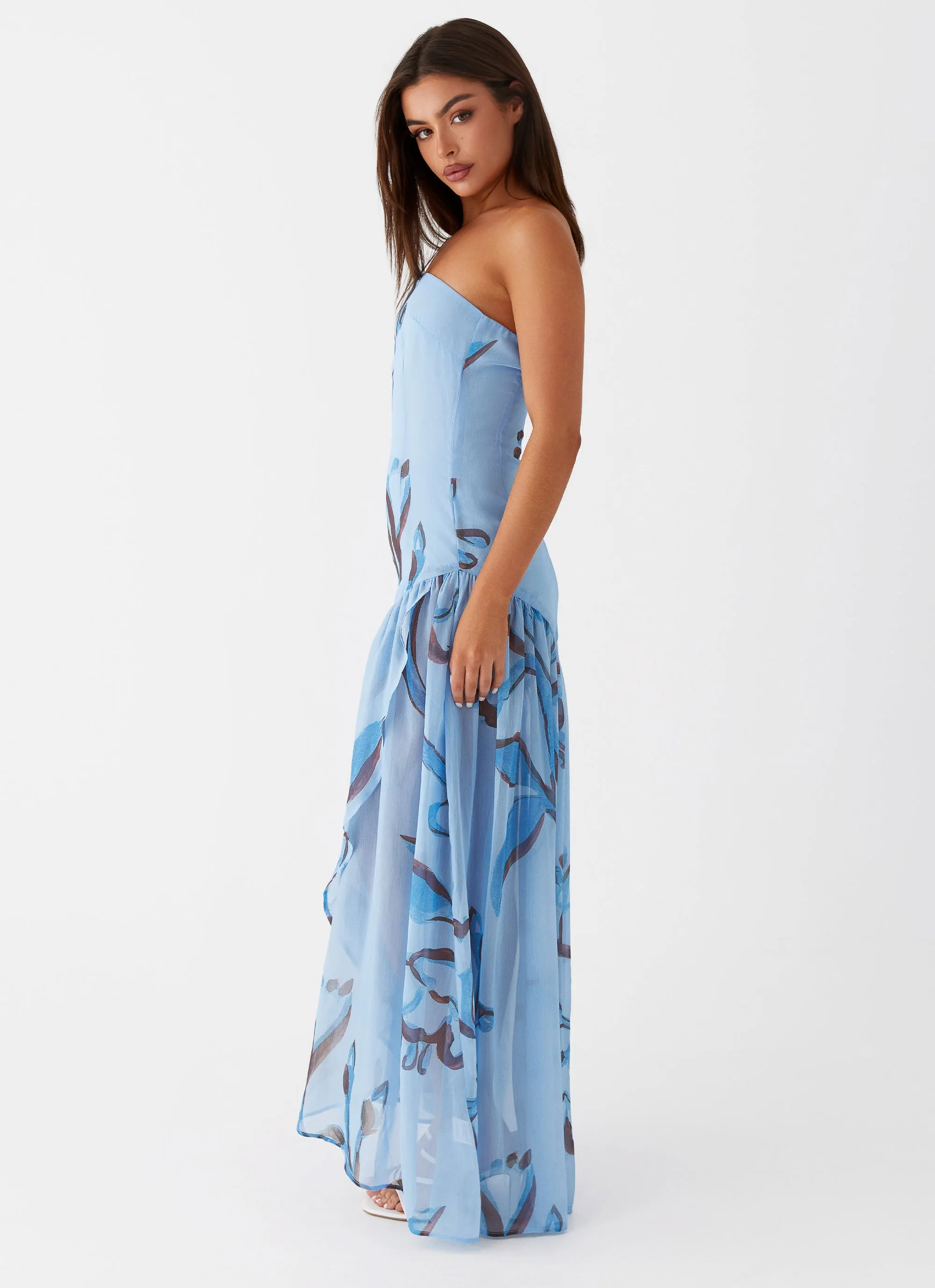 Cool Layers Soft Stitch Solaris Strapless Maxi Dress - Blue Floral