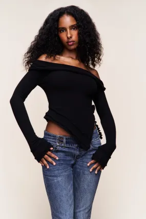 Double Layered Fabric Soler Fold Over Knit Top