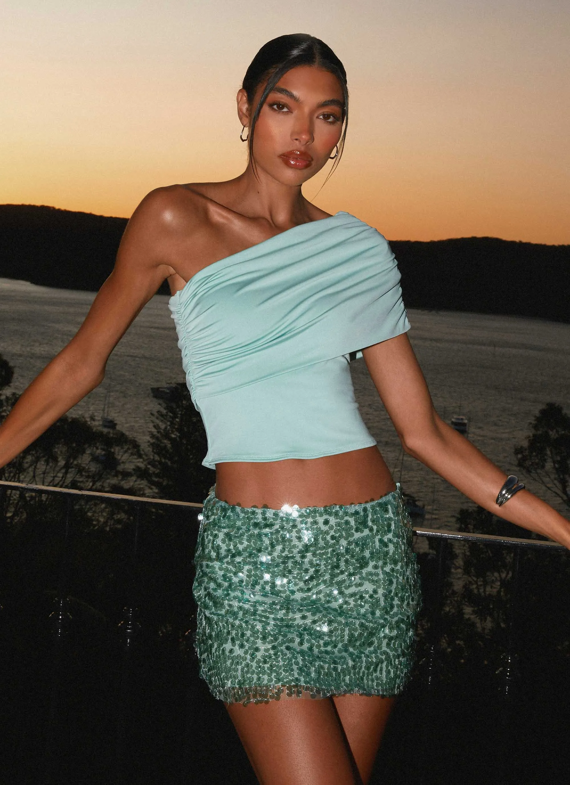 Made For You Low Rise Sequin Mini Skirt - Mint Anti Pilling Treatment