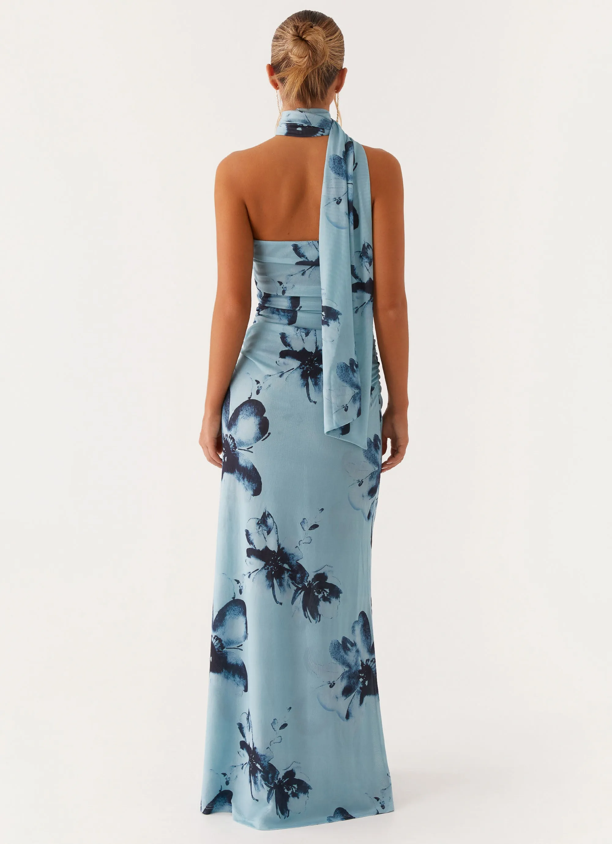 Versatile Touch Songbird Maxi Dress - Blue Black Floral