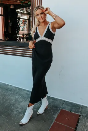 Comfortable and Chic Relaxed Comfort Look Sophia Satin Lace Maxi Dress - Black