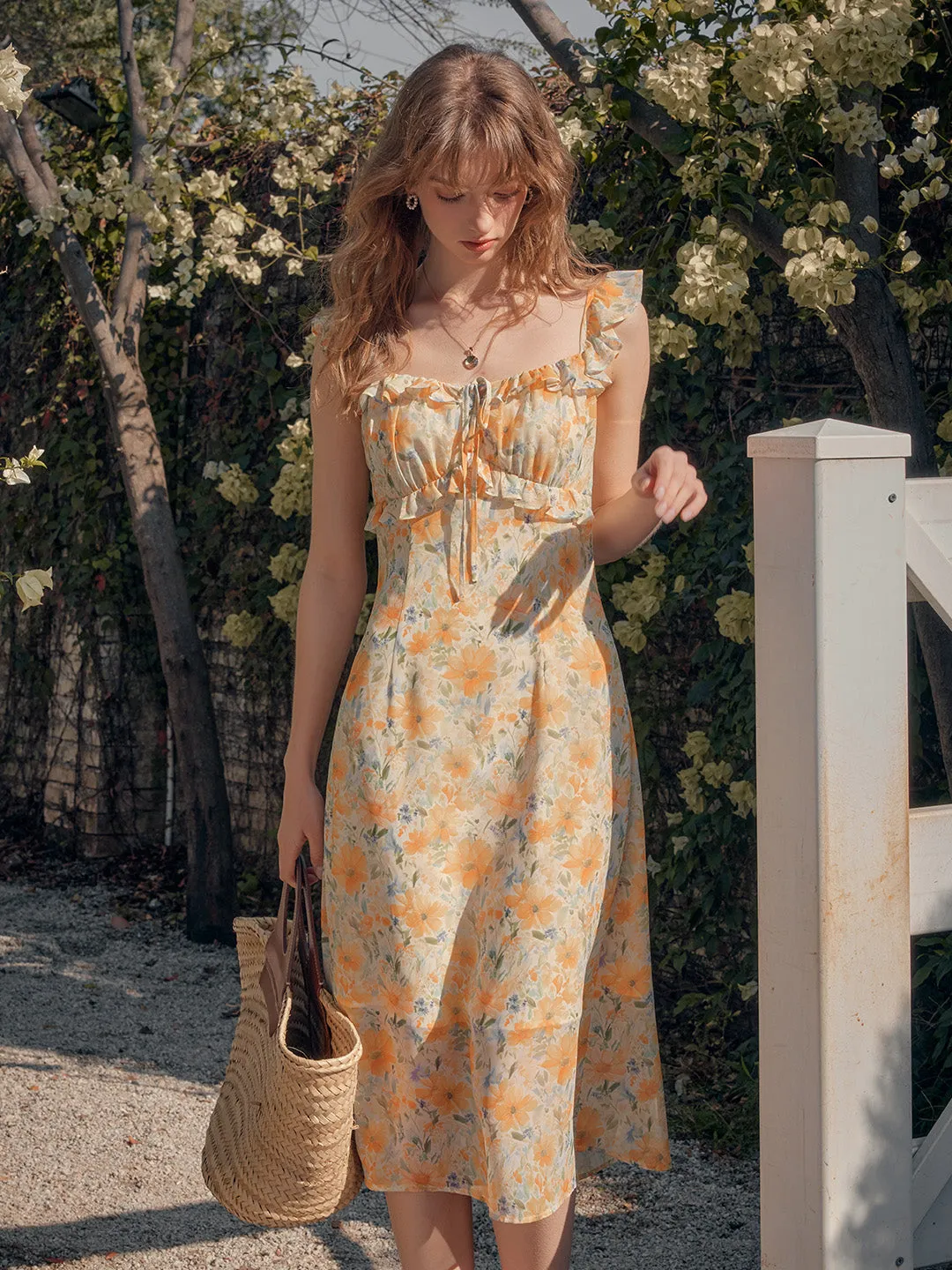 Soft fabric piece Fall Flow Sophia Square Neck Ruffle Sleeve Dress