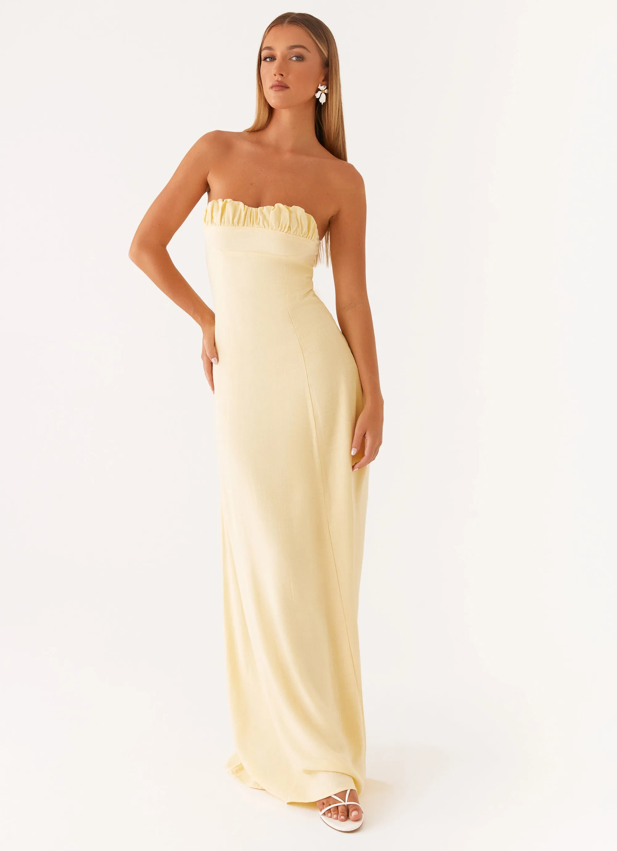 Church Scene Bridal-Shower Tayla Linen Maxi Dress - Yellow