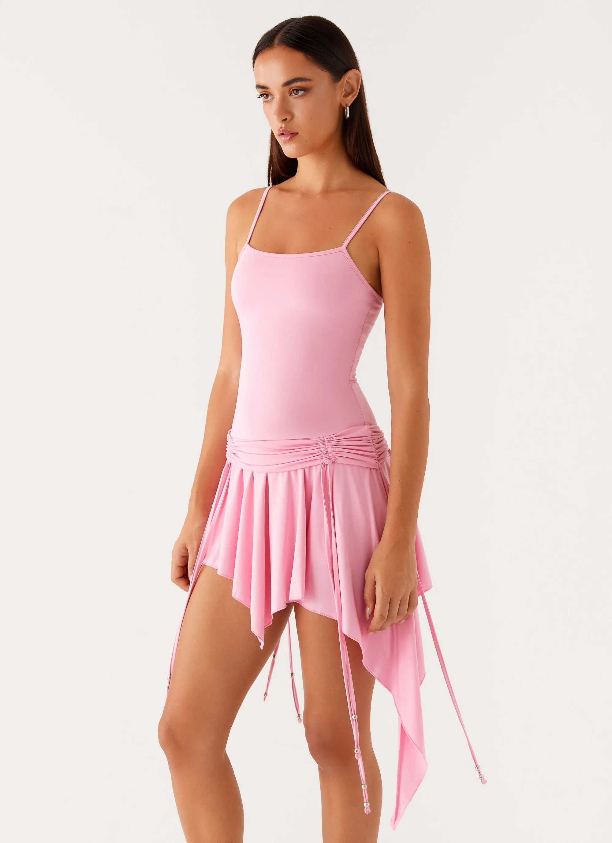 Lino Mini Dress - Baby Pink Social Ease Cut-Out-Detail