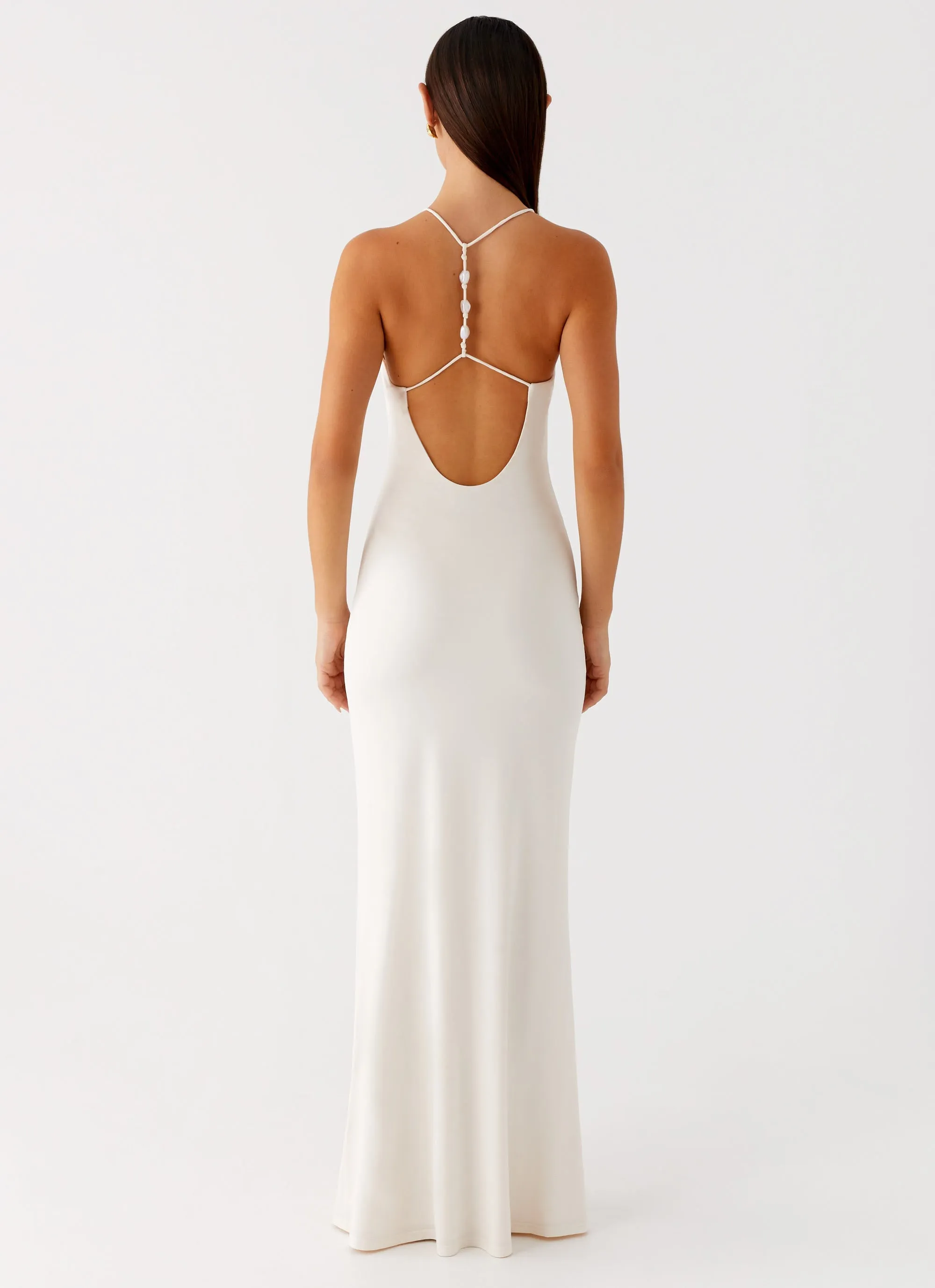 cut out Embroidered-Detail Raffa Pearl Maxi Dress - Ivory