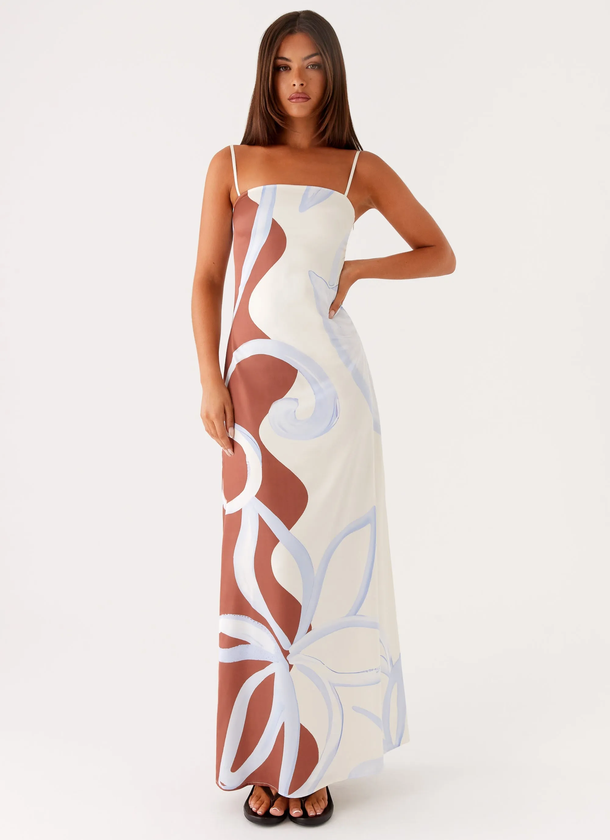 Aster Bloom Maxi Dress - Bloom Wave Print Calm Texture elegant design