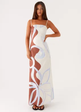 Aster Bloom Maxi Dress - Bloom Wave Print Calm Texture elegant design