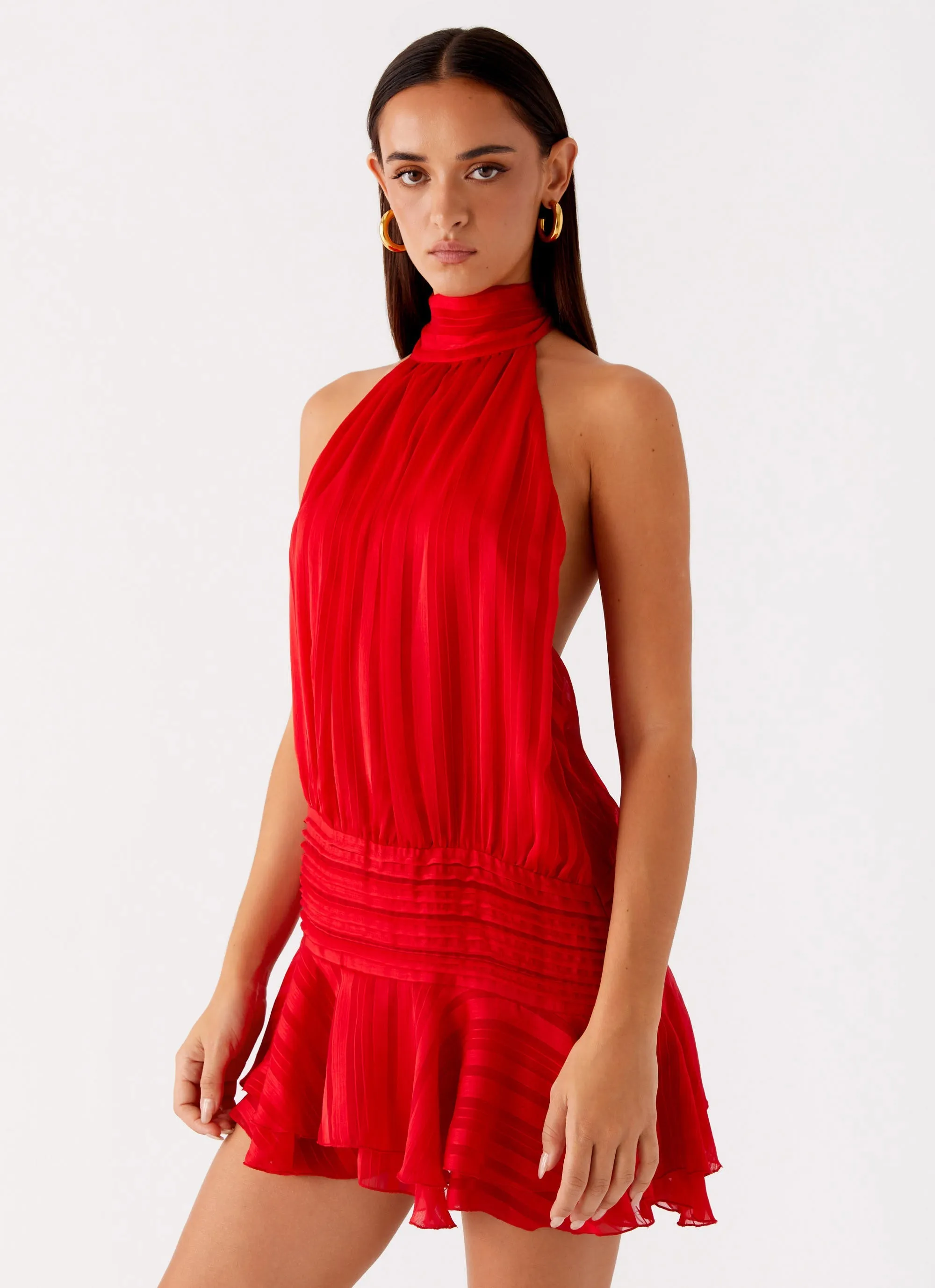 Willow Chiffon Mini Dress - Red Smooth Flow