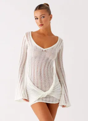 Tall Girl Pleated design Sorelle Long Sleeve Twist Mini Dress - Ivory