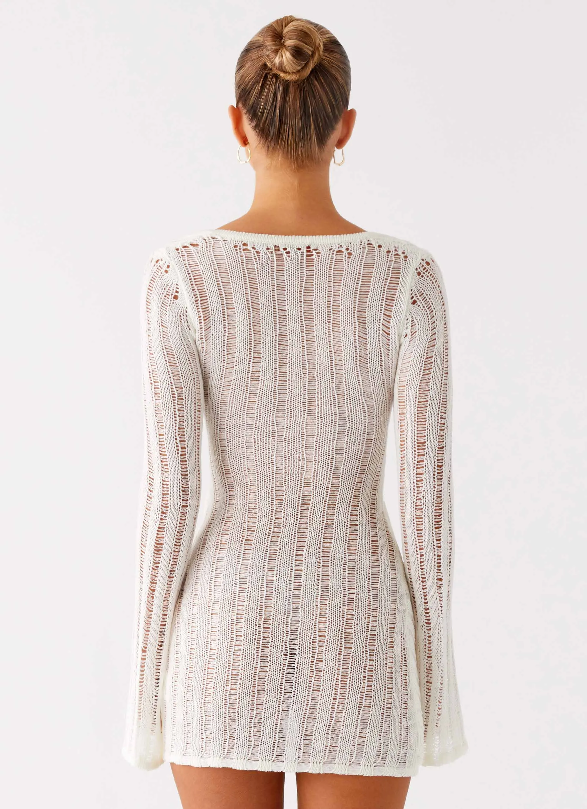 Sorelle Long Sleeve Twist Mini Dress - Ivory Elegant Piece