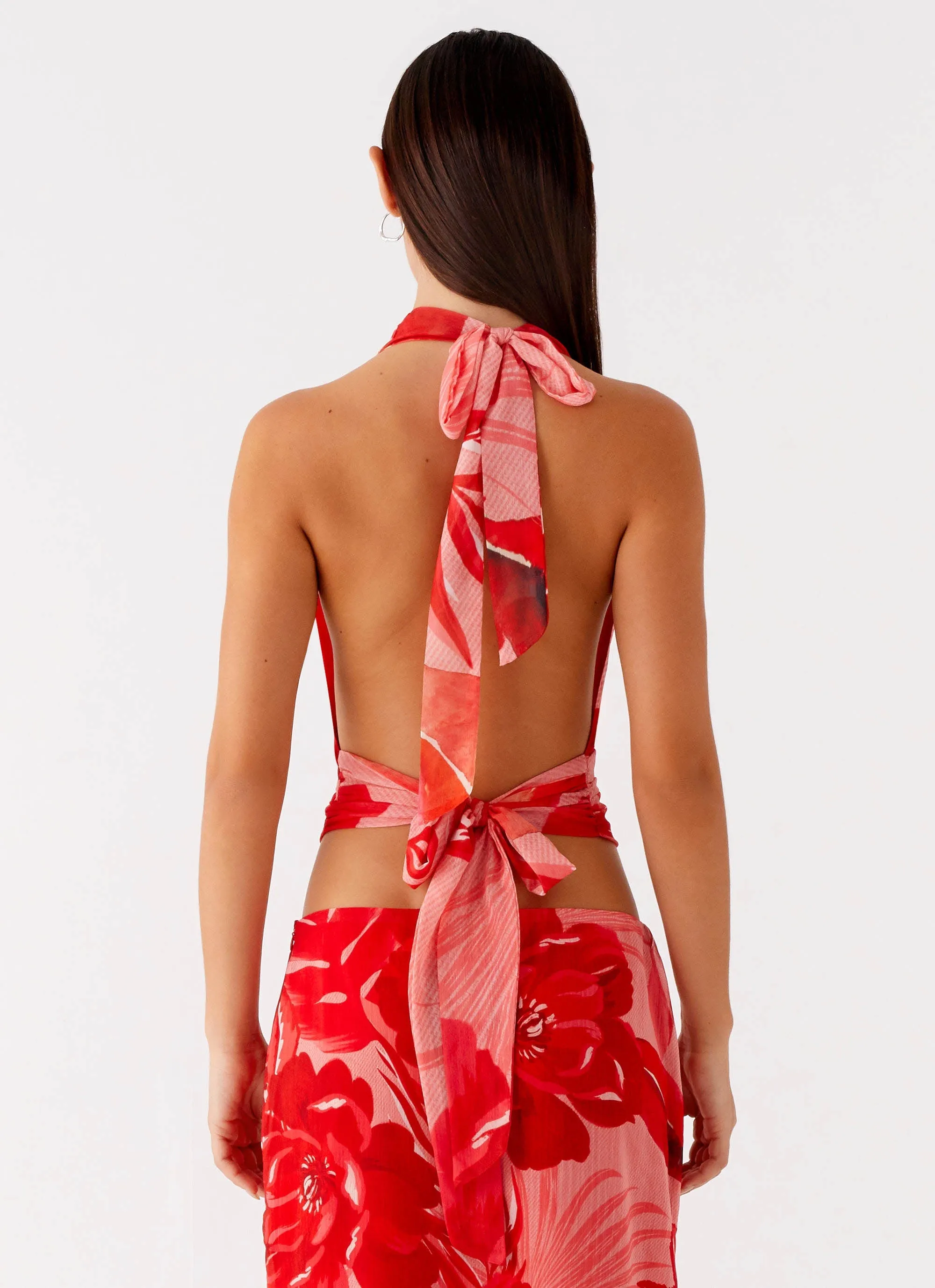 StretchKnit Soren Halter Top - Sicily Sunsets Print