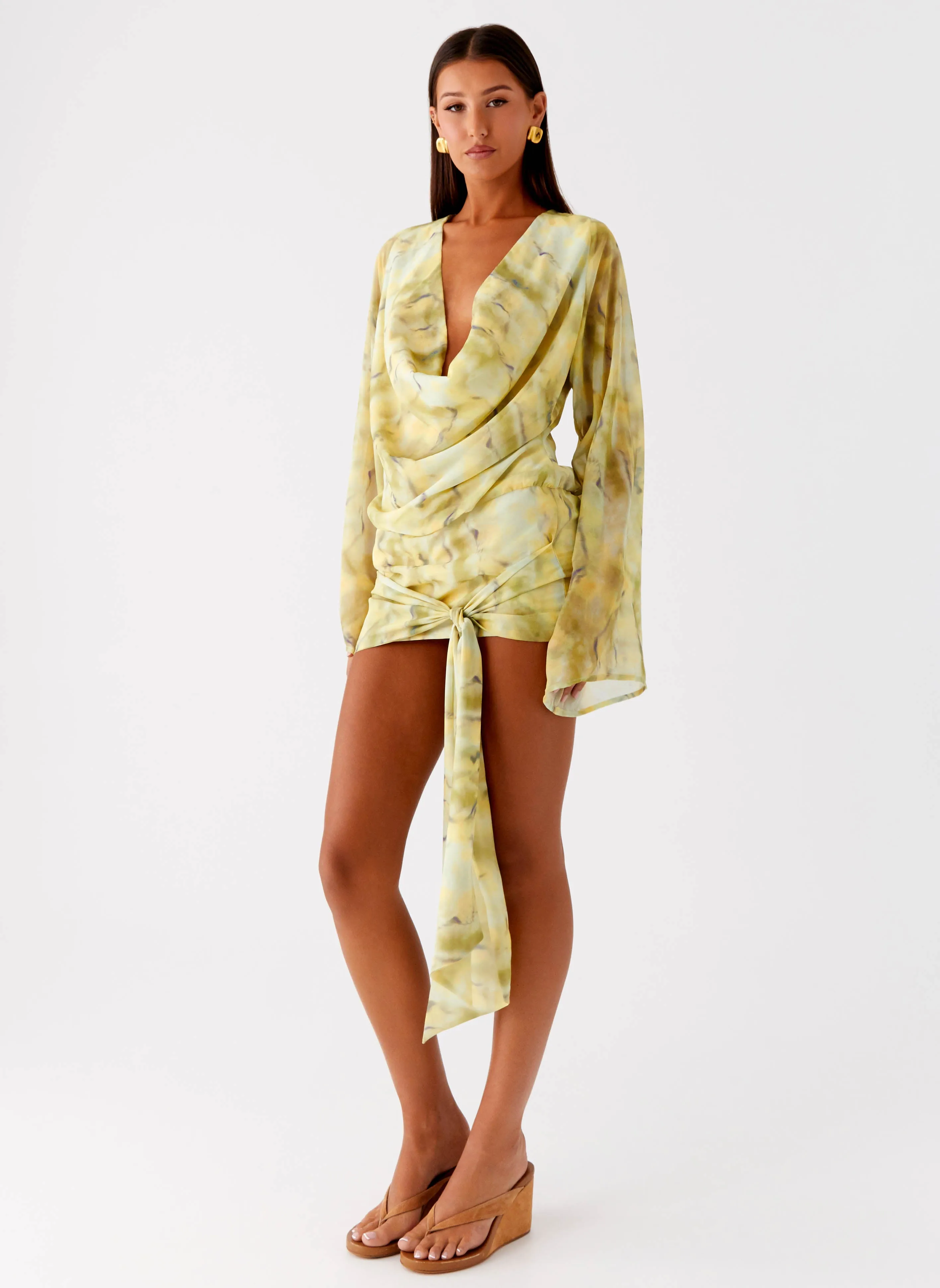 Sorrel Long Sleeve Mini Dress - Yellow Tie Dye Urban Casual