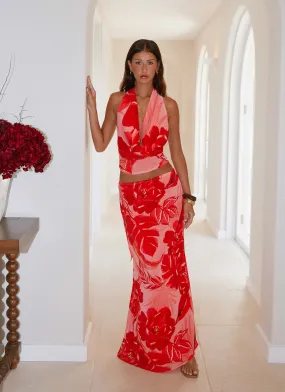 Must Have Feature Soulful Low Rise Maxi Skirt - Sicily Sunsets Print