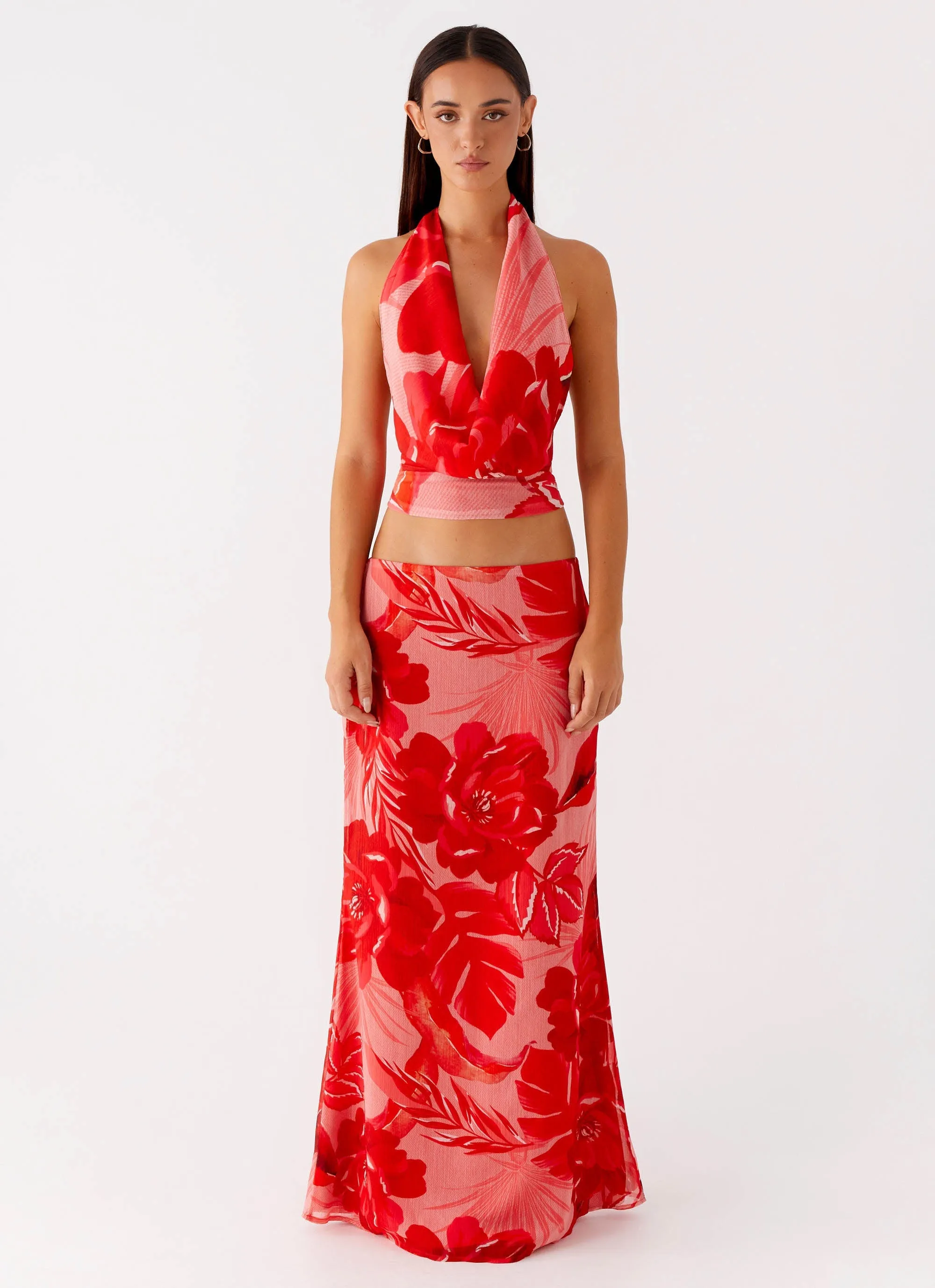 Soulful Low Rise Maxi Skirt - Sicily Sunsets Print Performance Fit