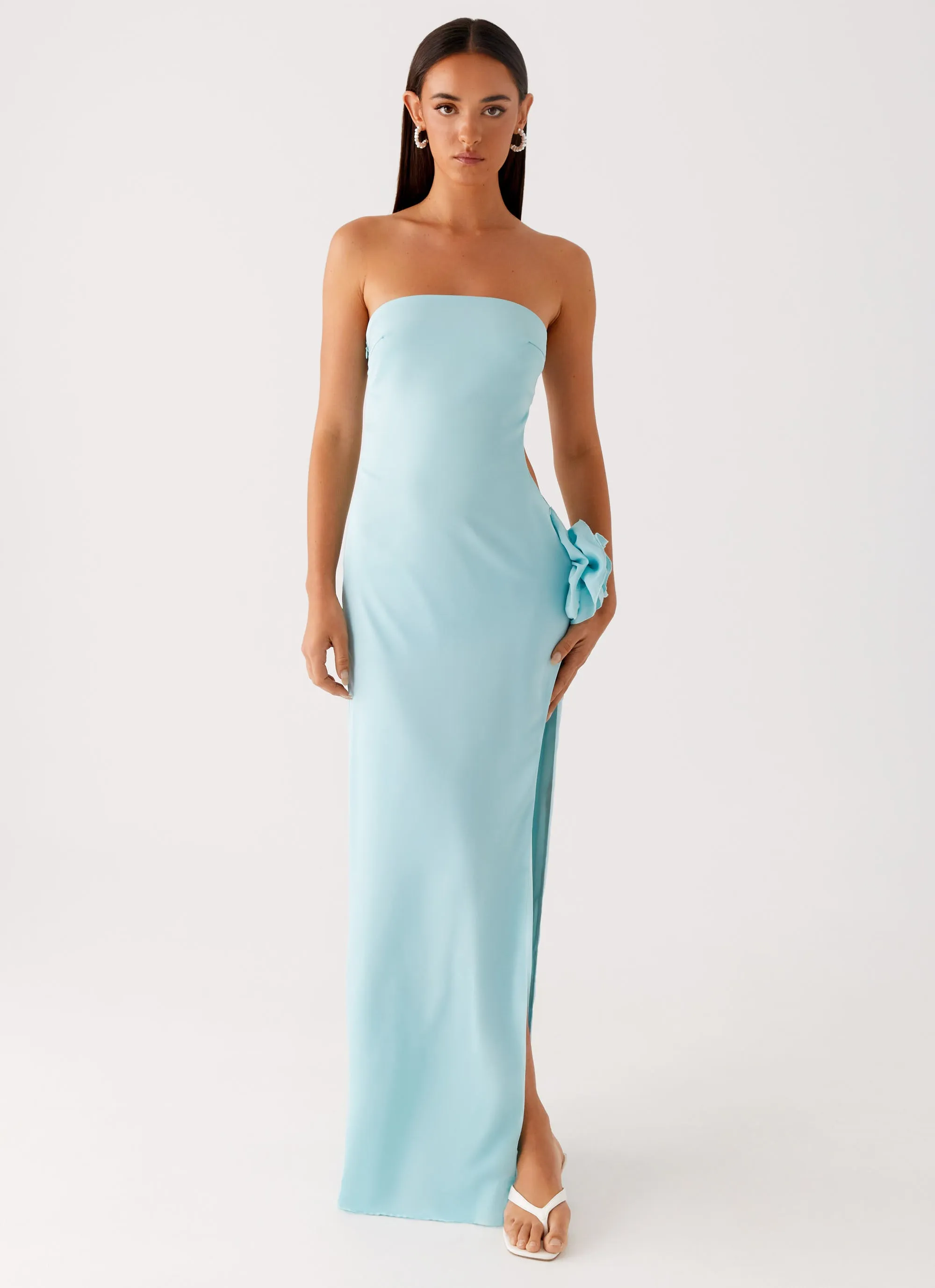 Glossy Detail Calm Aesthetic Fenway Strapless Maxi Dress - Mint