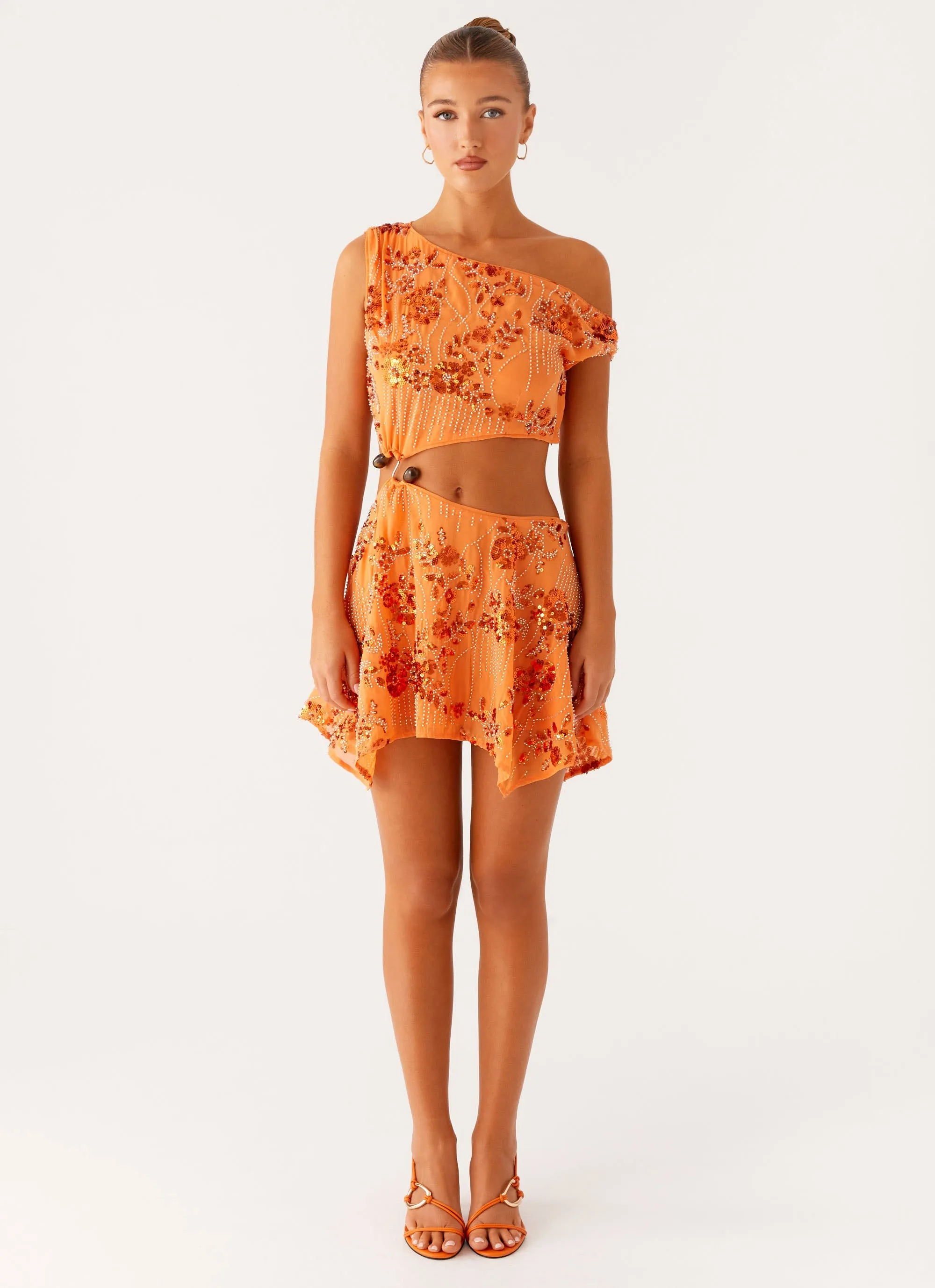 Aletta Sequin Mini Dress - Orange Cozy Movement