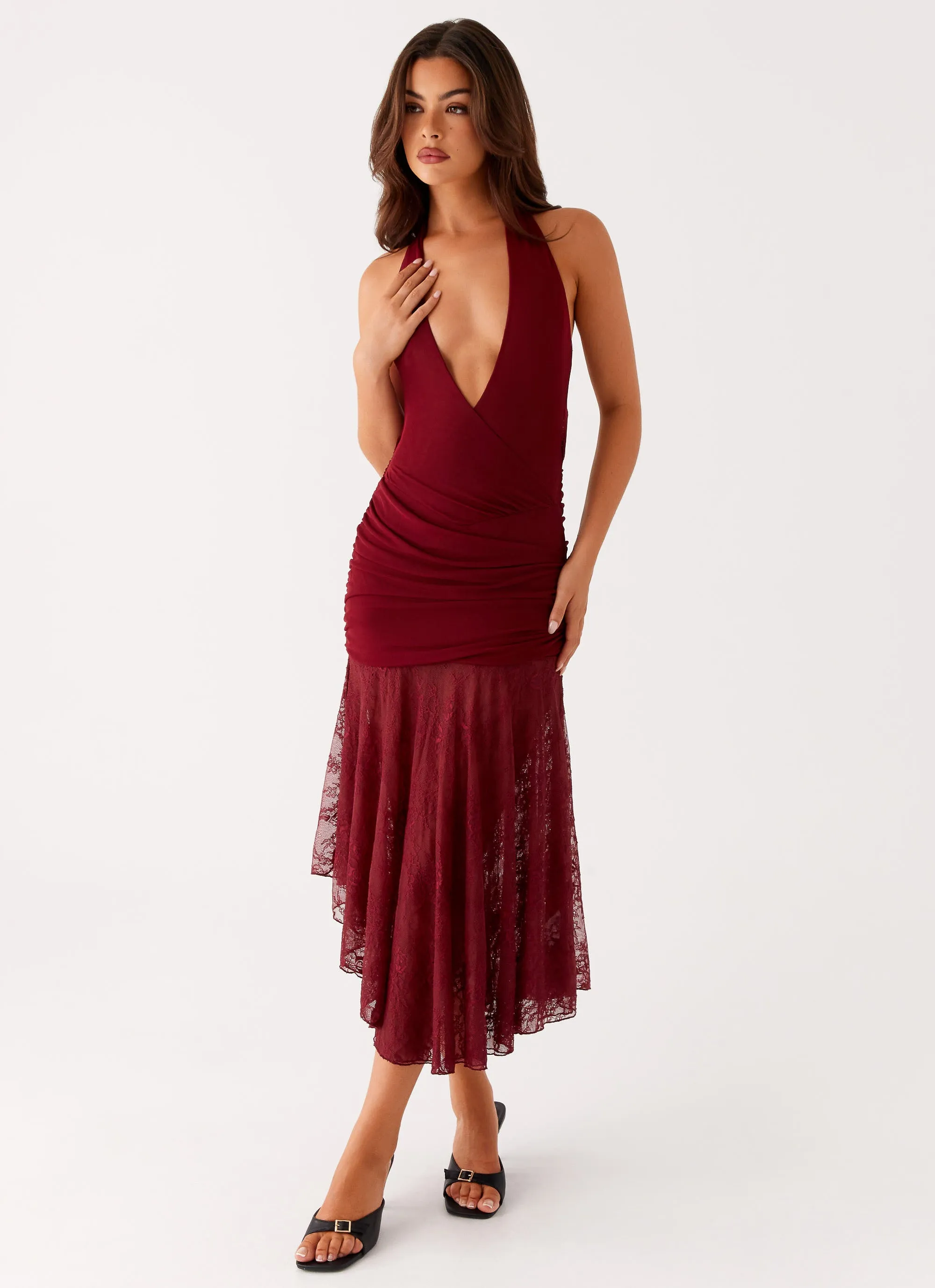 Burnout Midi Dress - Maroon Perfectly Fit Look Comfy Texture