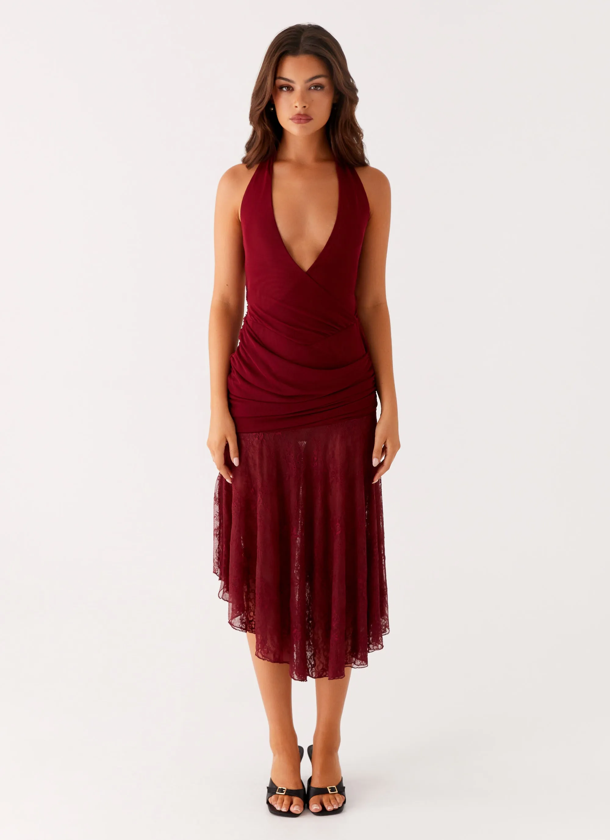Burnout Midi Dress - Maroon Stream Cut
