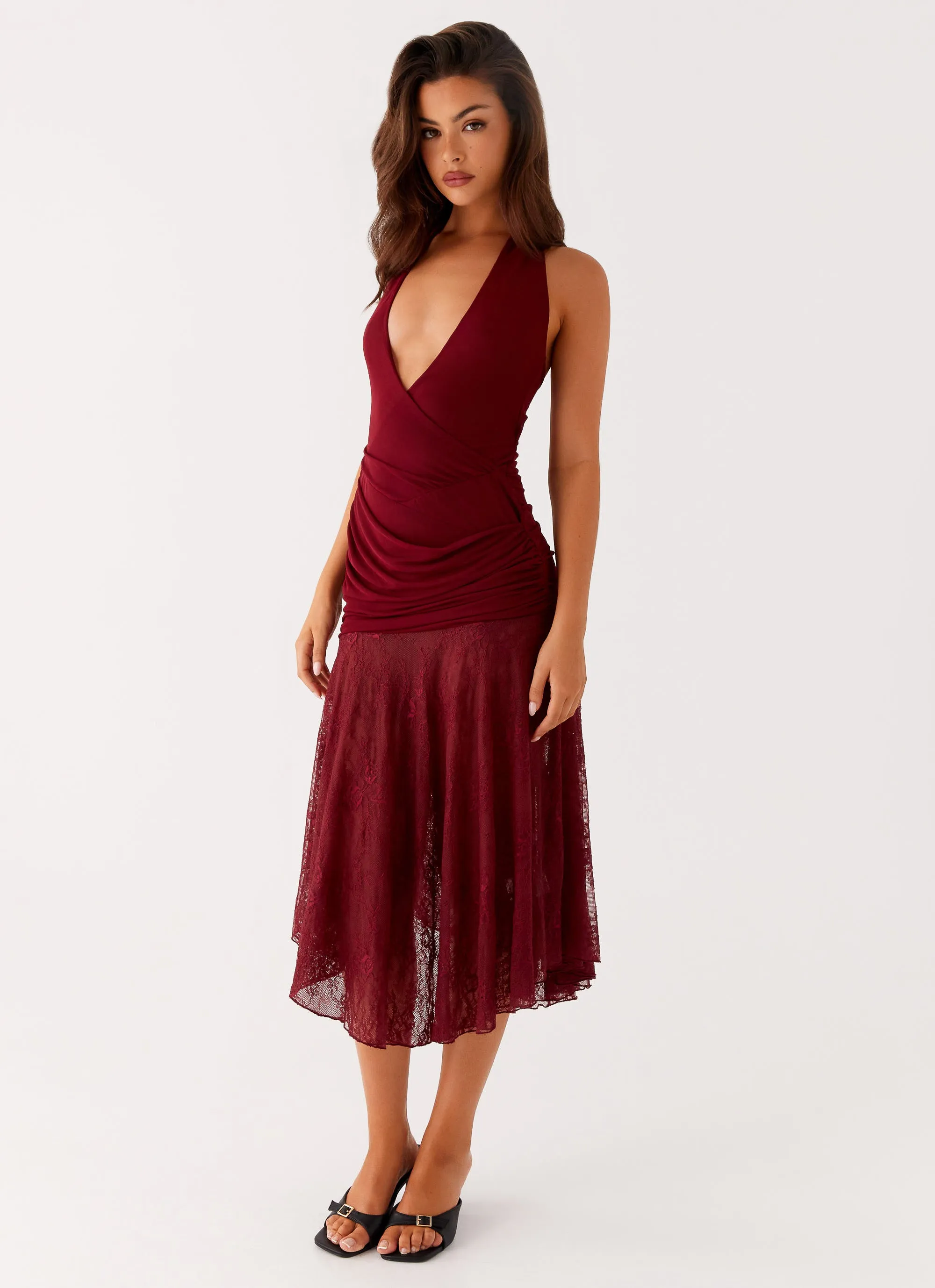 Burnout Midi Dress - Maroon Retro Vibes Urban Casual