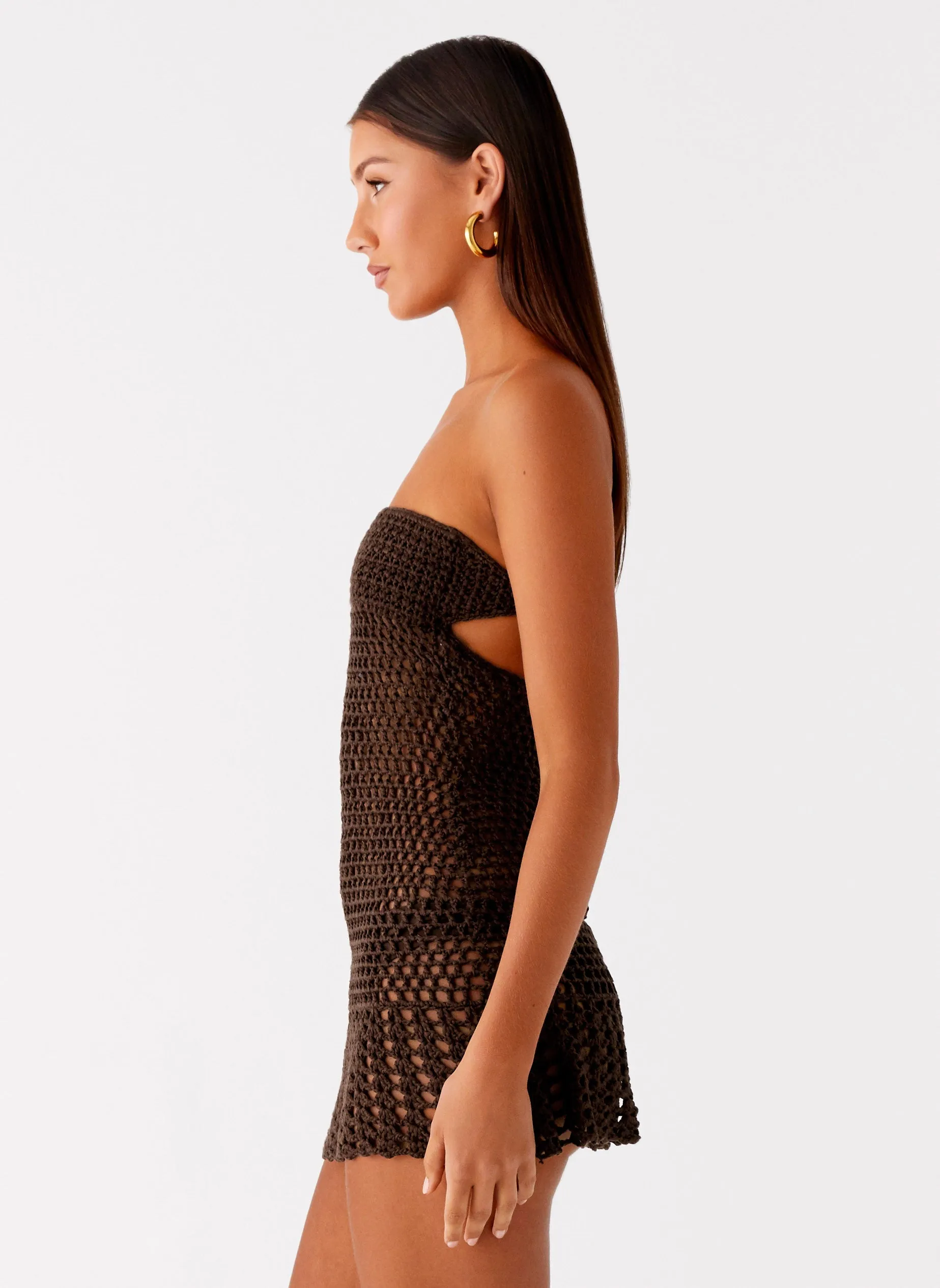 Minimal Core Kaiane Strapless Crochet Mini Dress - Chocolate