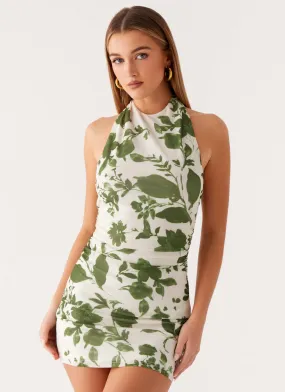 Sleek Draping Easy Match Vianne Mini Dress - Verdant Bloom