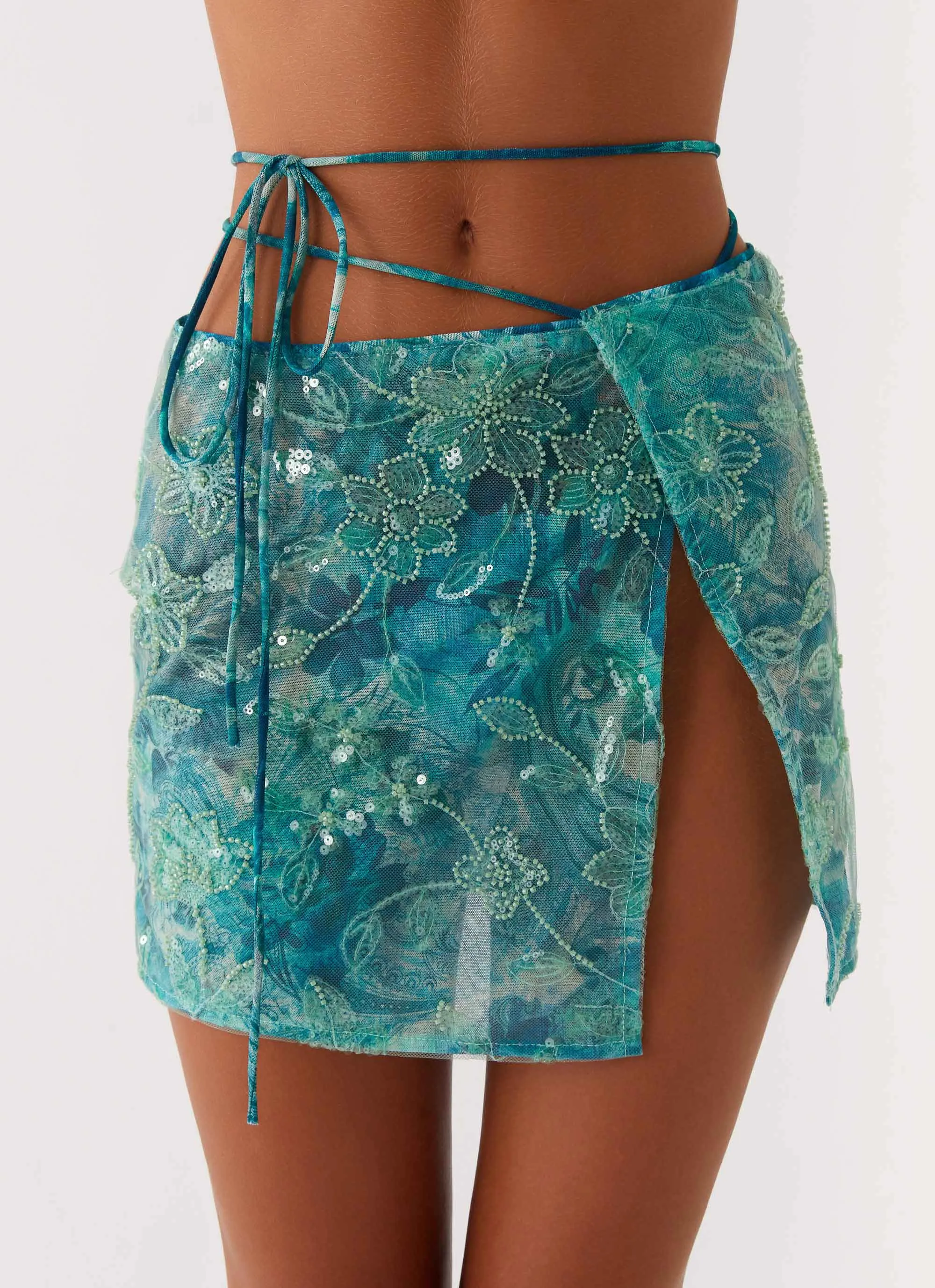 Stacie Mini Skirt - Teal Texture Focus