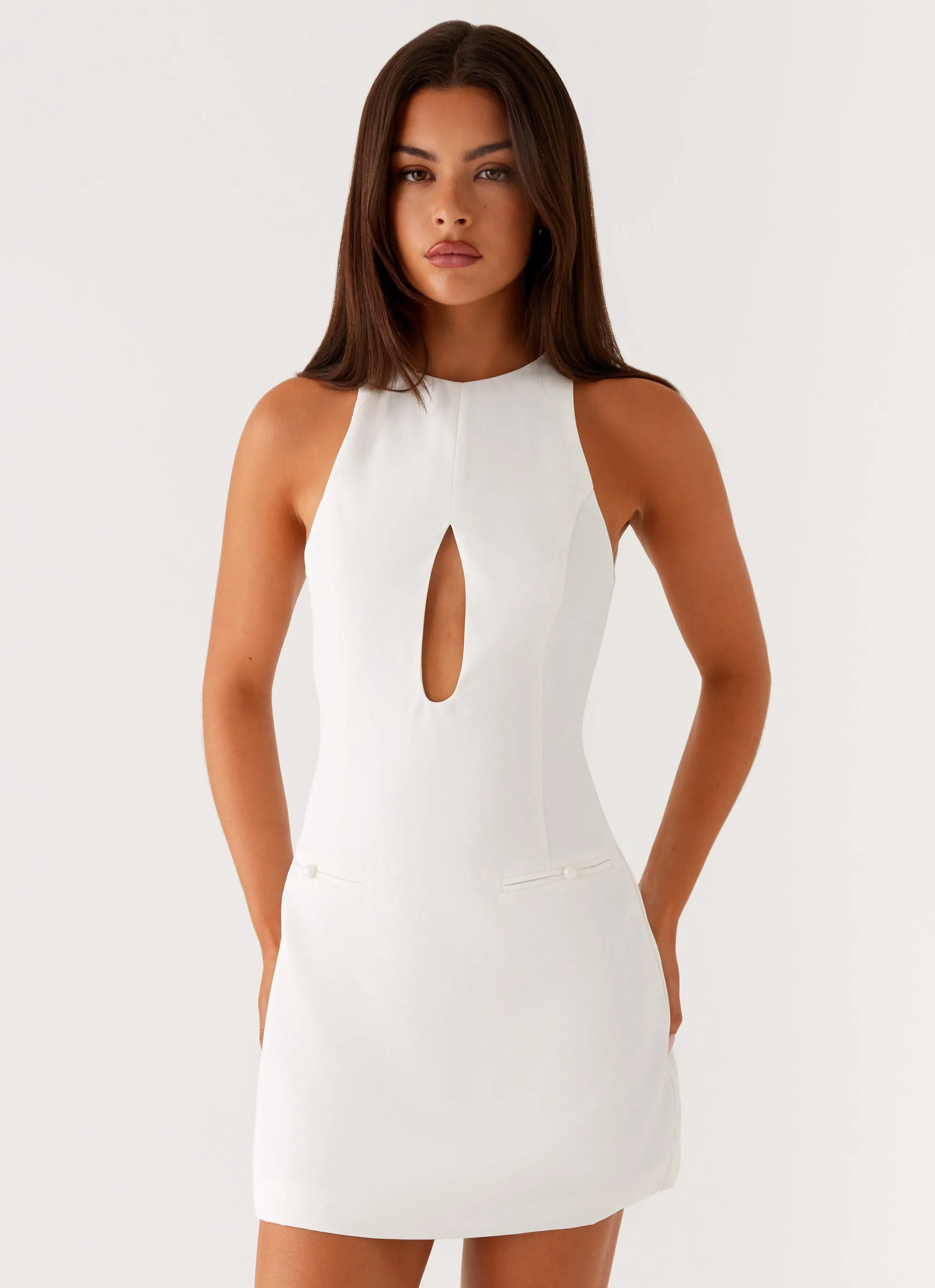 Elastic hem Hypoallergenic fabric Stacy Mini Dress - White