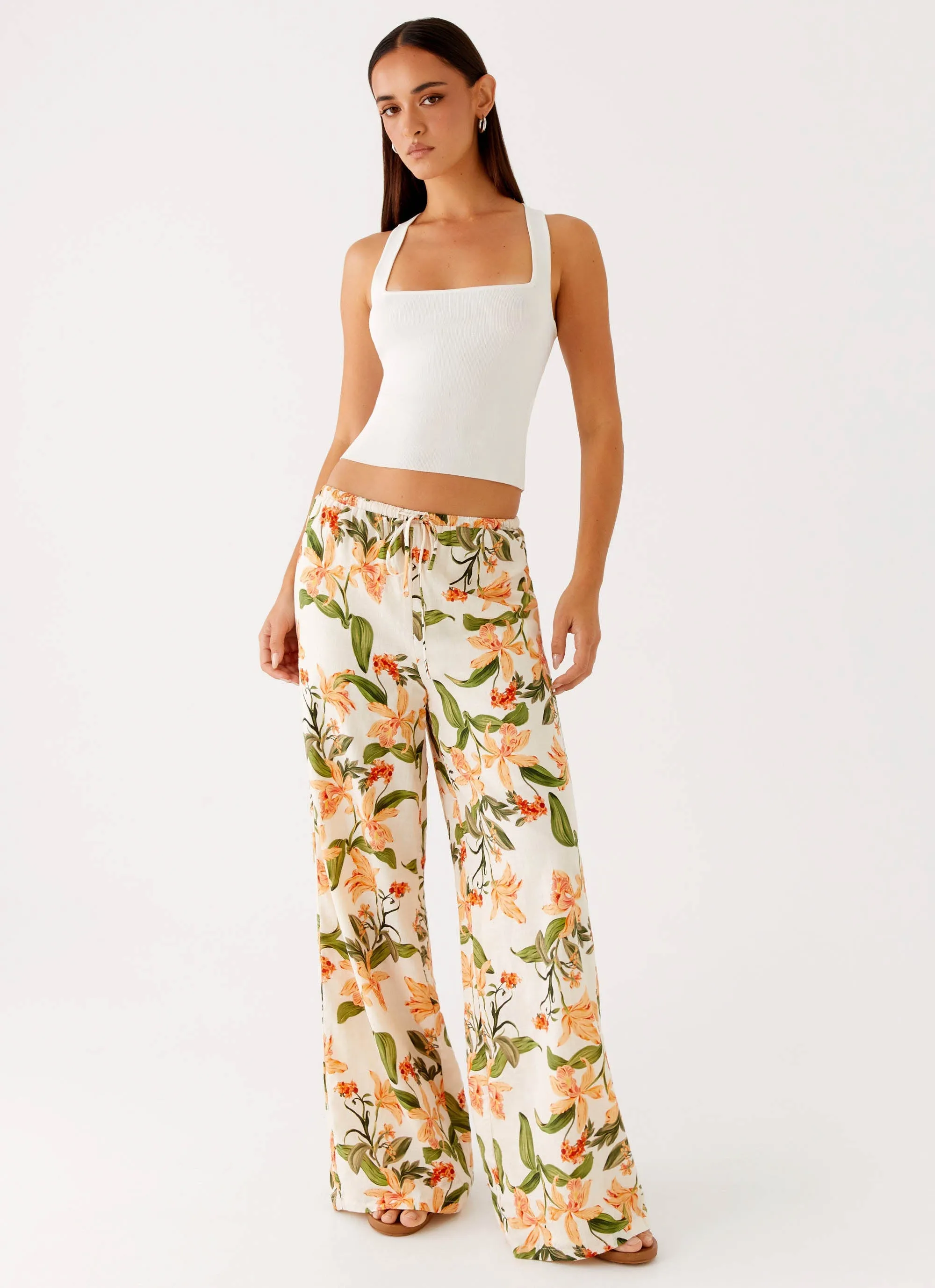 Flexible Motion Dalida Linen Pants - Floral Print