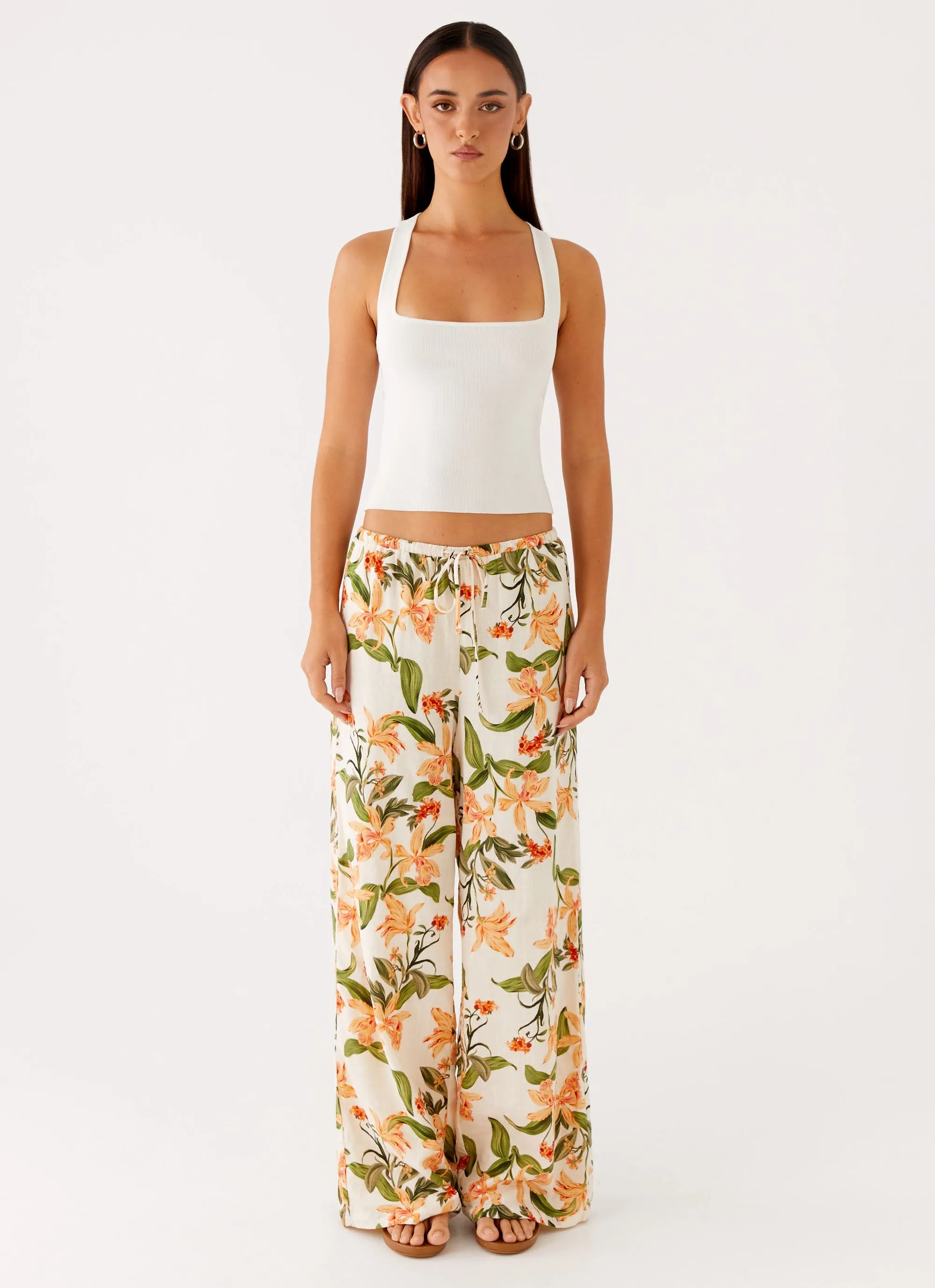 Urban Flex Flexible Waistband Dalida Linen Pants - Floral Print