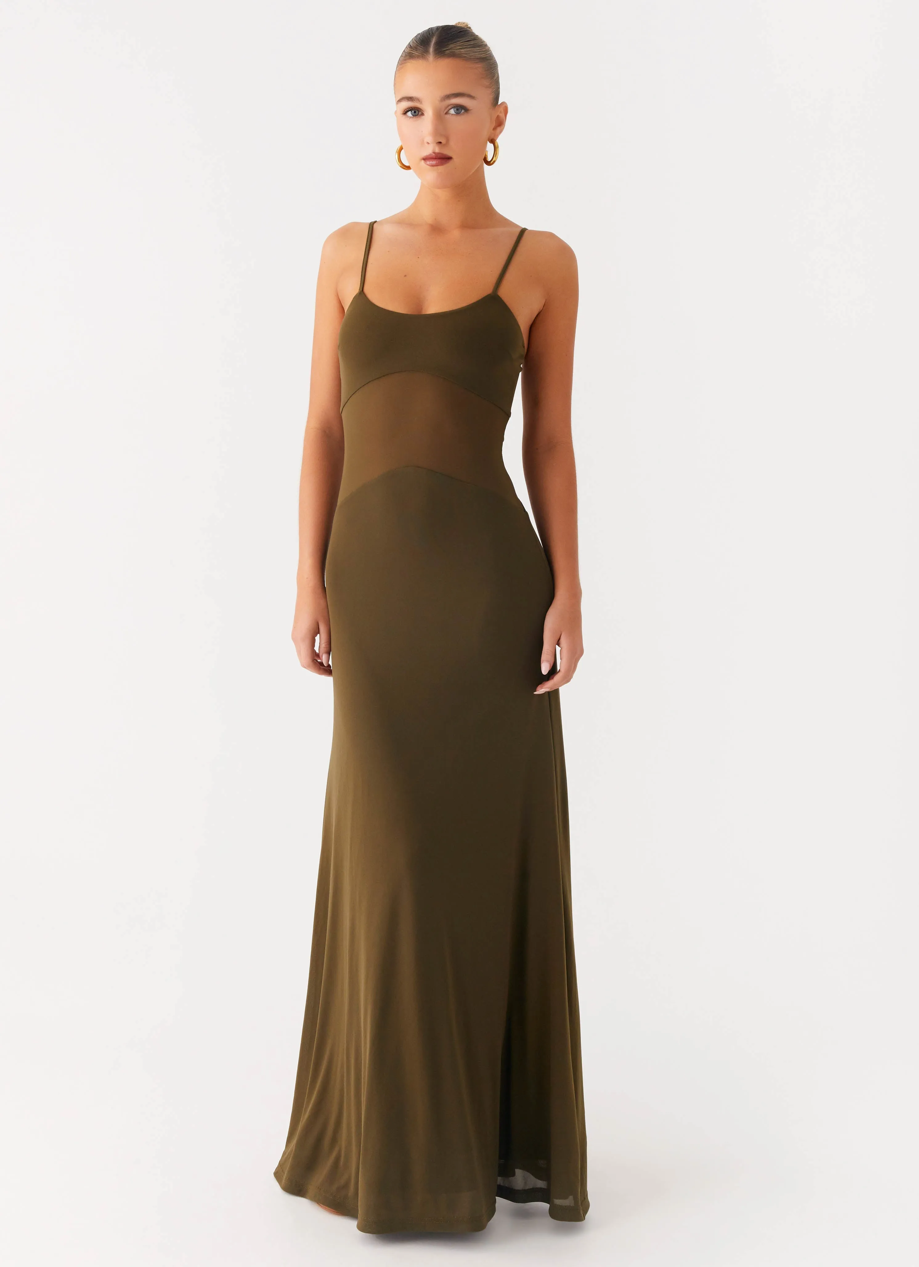 Starfall Maxi Dress - Khaki Soft fabric piece Young Edge