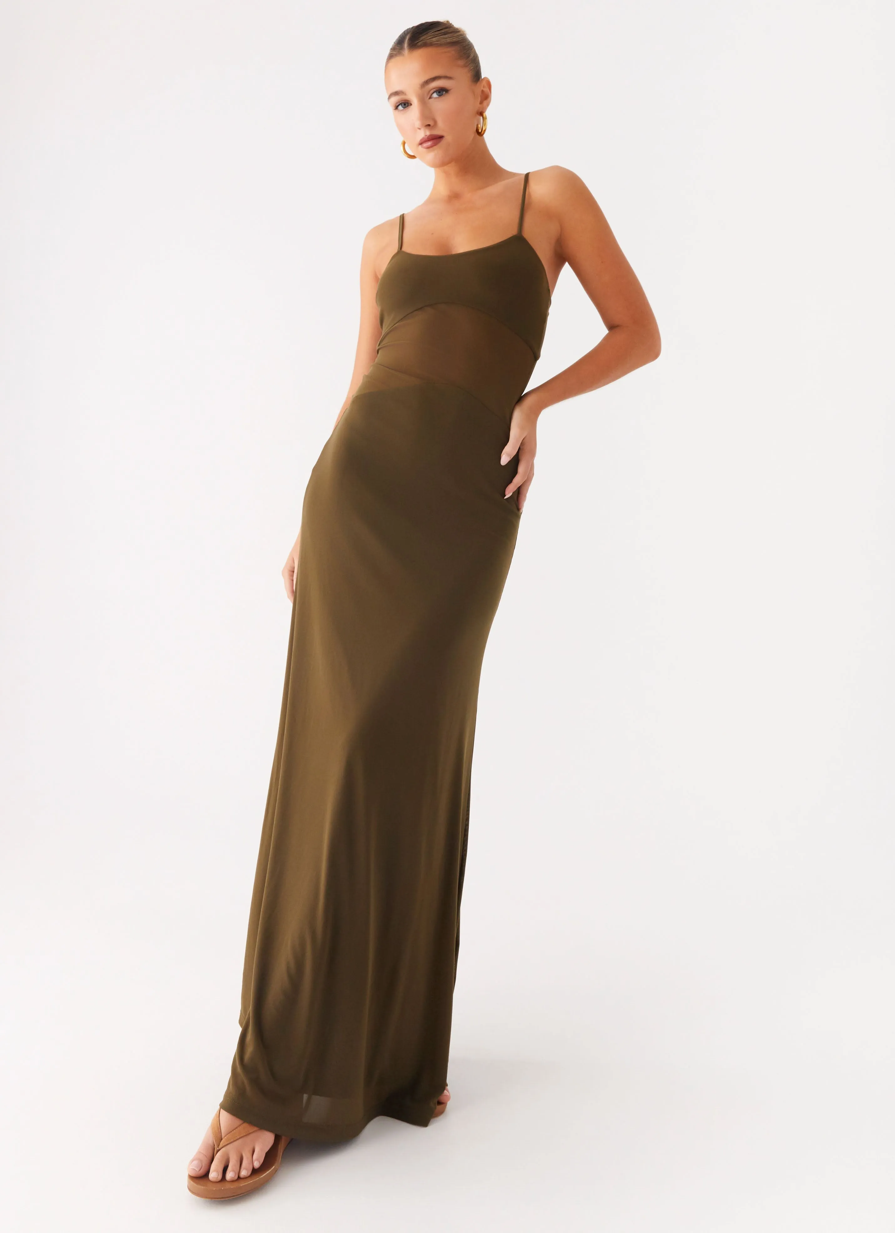 Sheer Panel Starfall Maxi Dress - Khaki