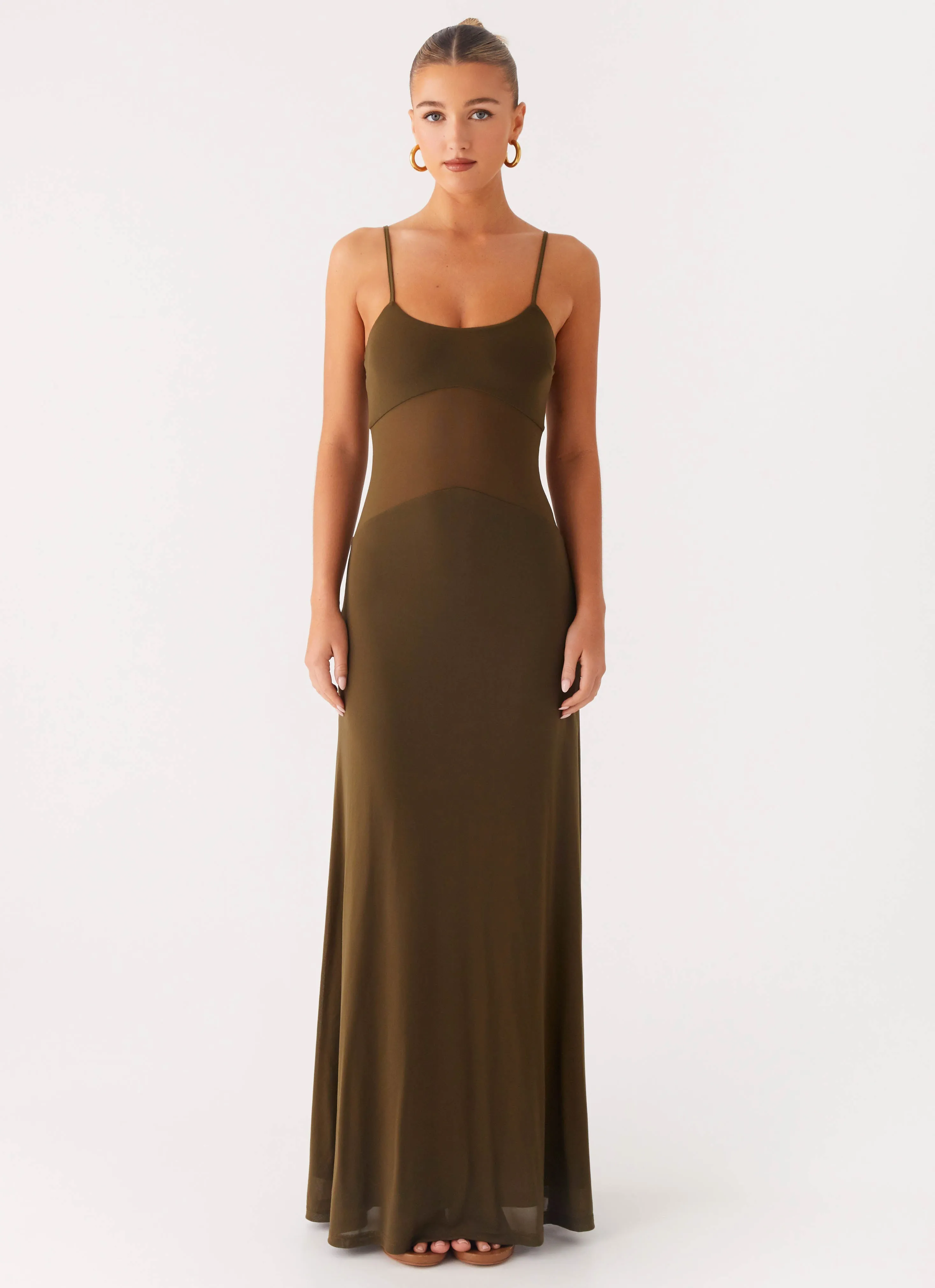 Printed-Lining Sophisticated Cut Starfall Maxi Dress - Khaki