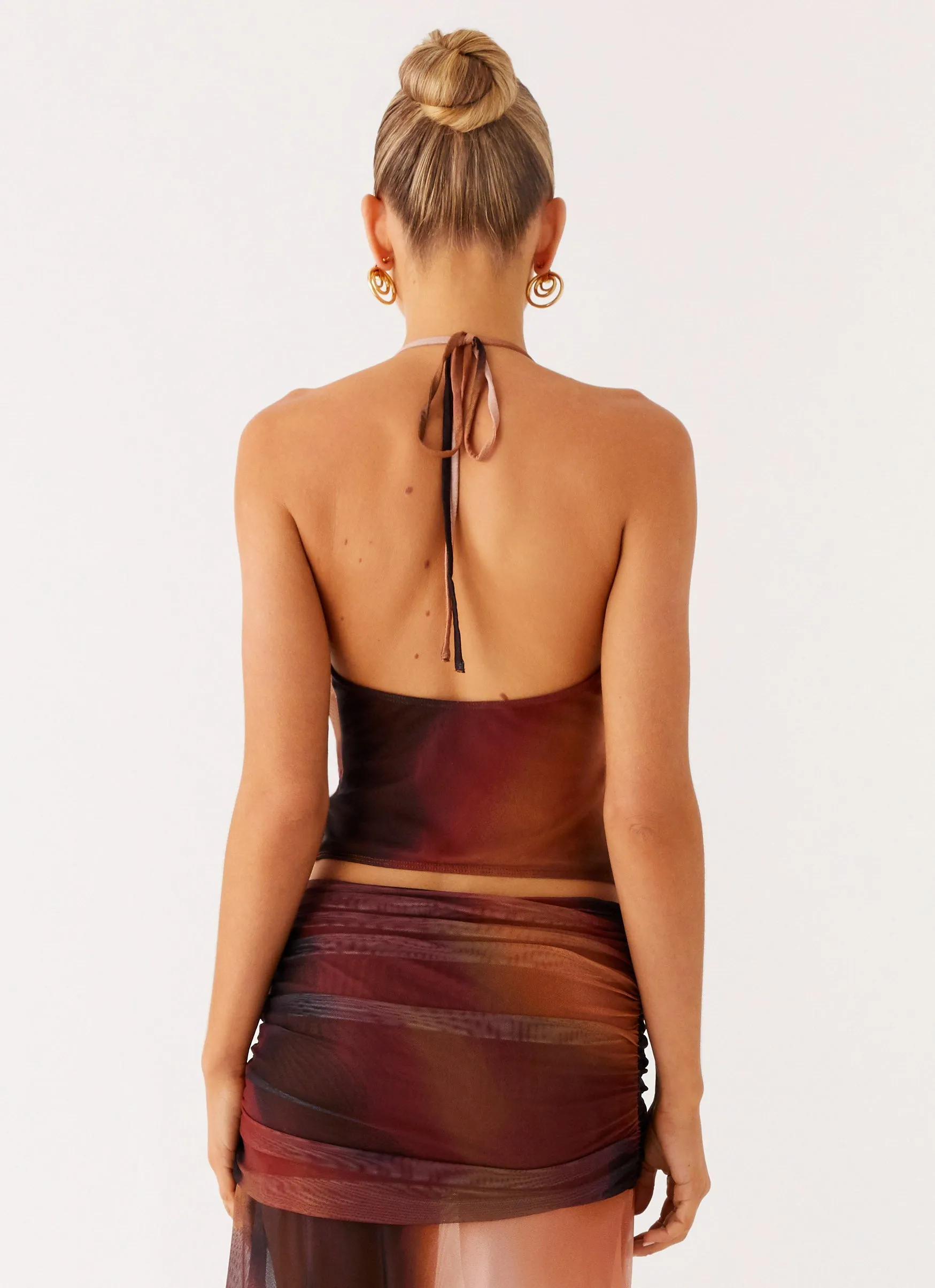 StretchableKnit Stargazer Mesh Cowl Top - Black Gradient