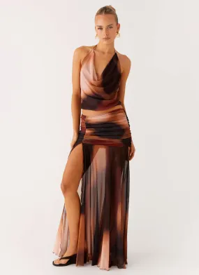 Stargazer Mesh Maxi Skirt - Black Gradient Quick Dry Technology
