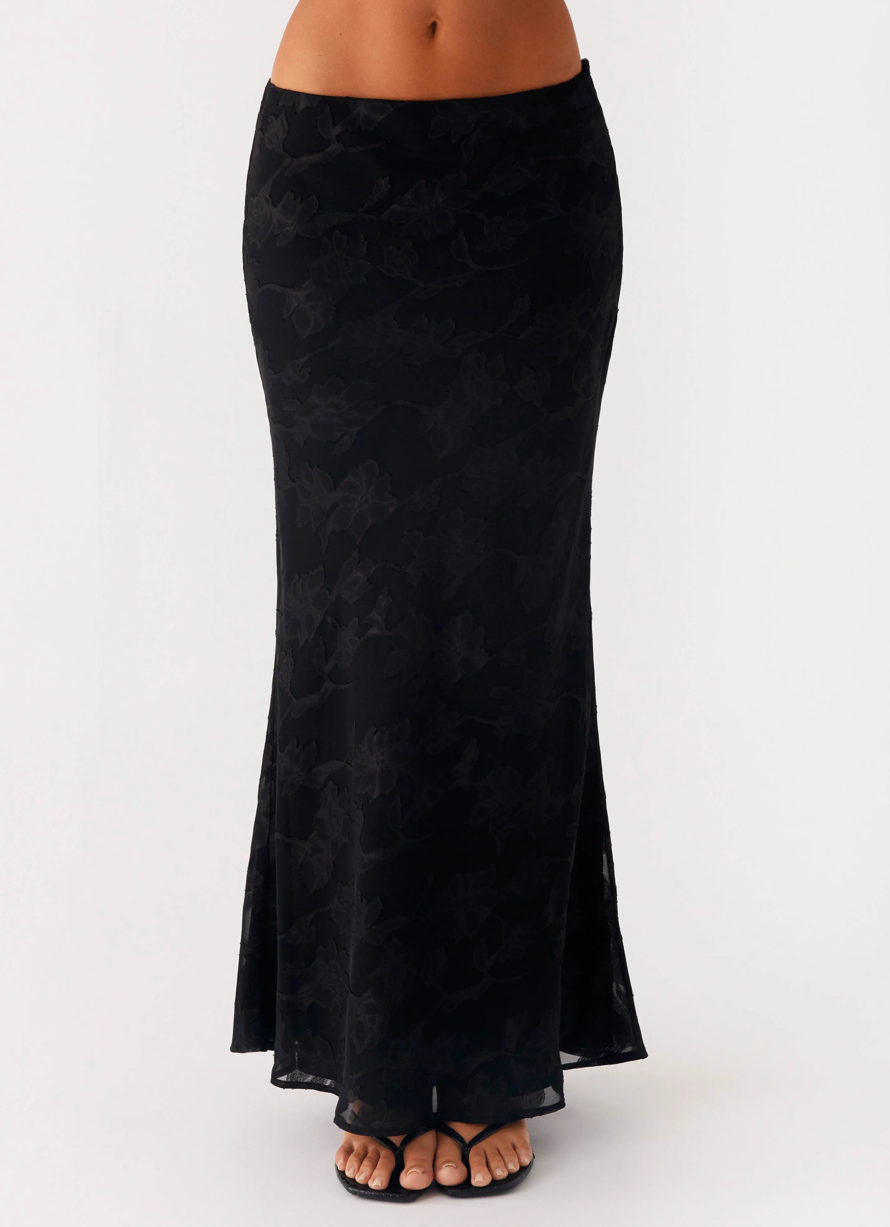 Double Layered Design Relaxed Style Starlit Maxi Skirt - Black