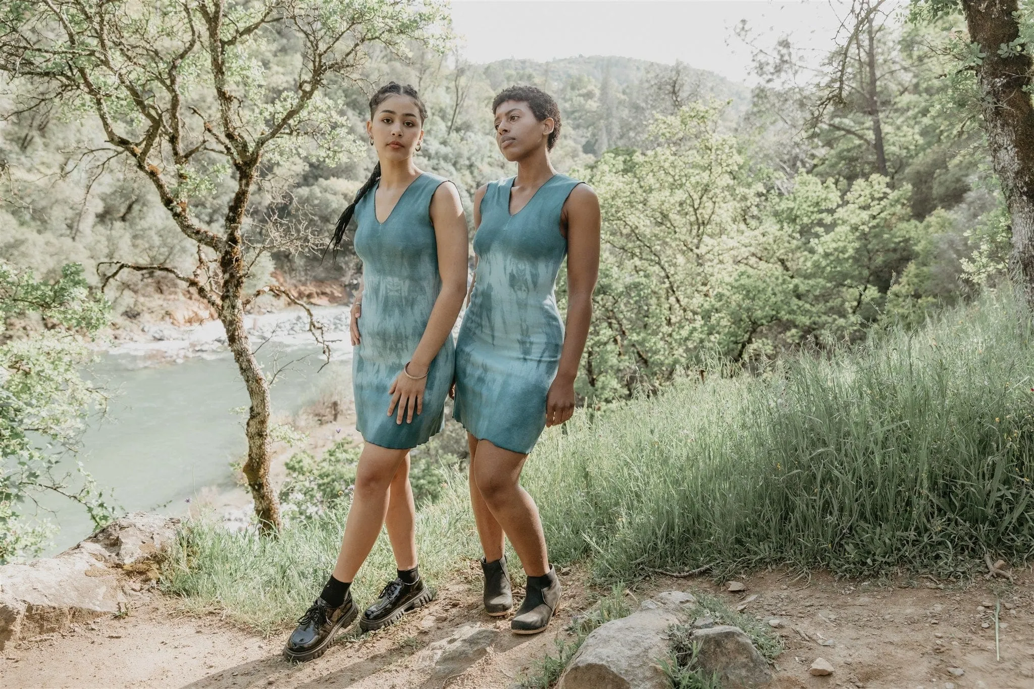 Soft Vibes Dyed Blue Slinky Dresses