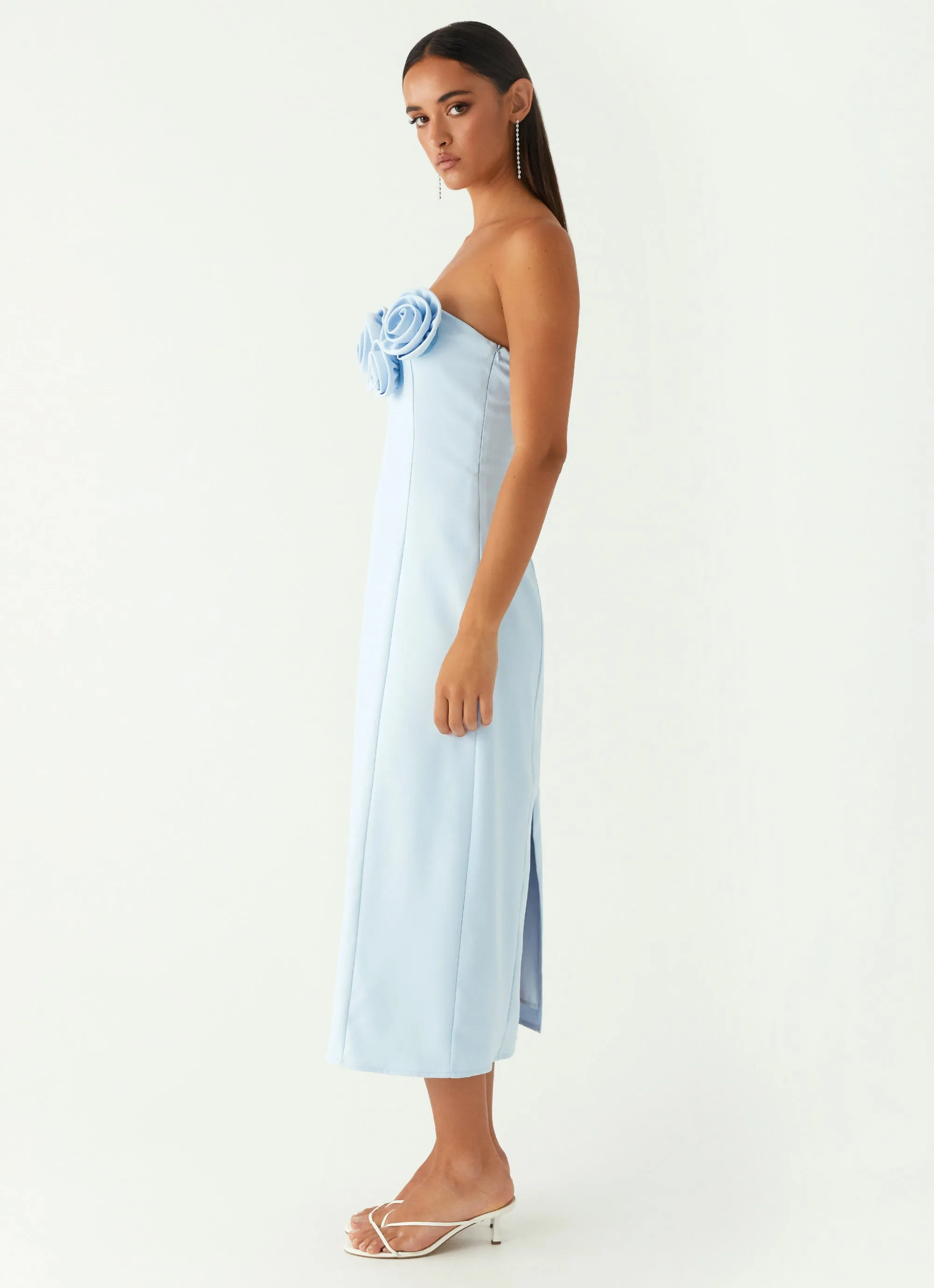 Classic Cut Flare Breeze Patsie Strapless Midi Dress - Blue