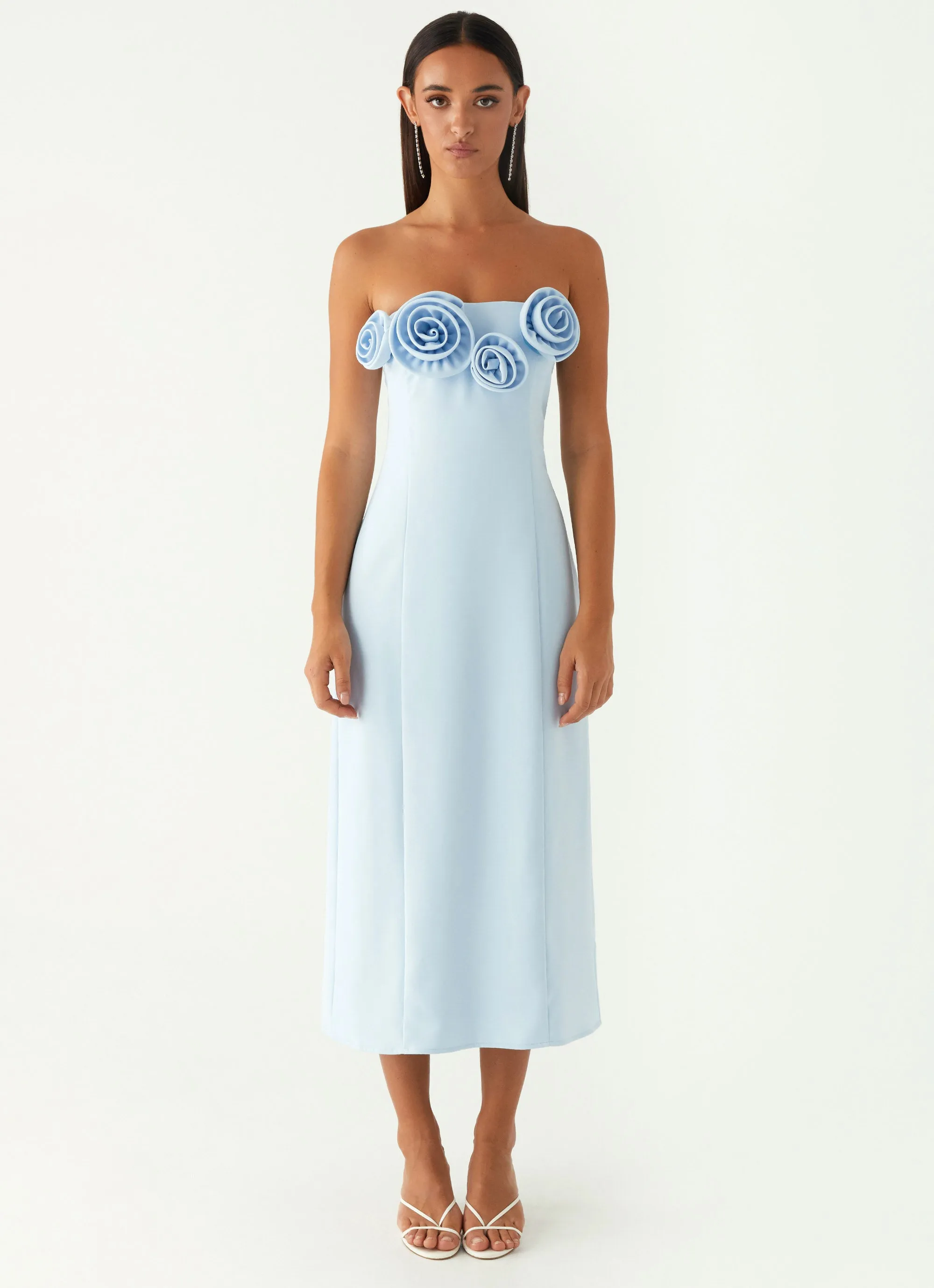Patsie Strapless Midi Dress - Blue Simple Flow