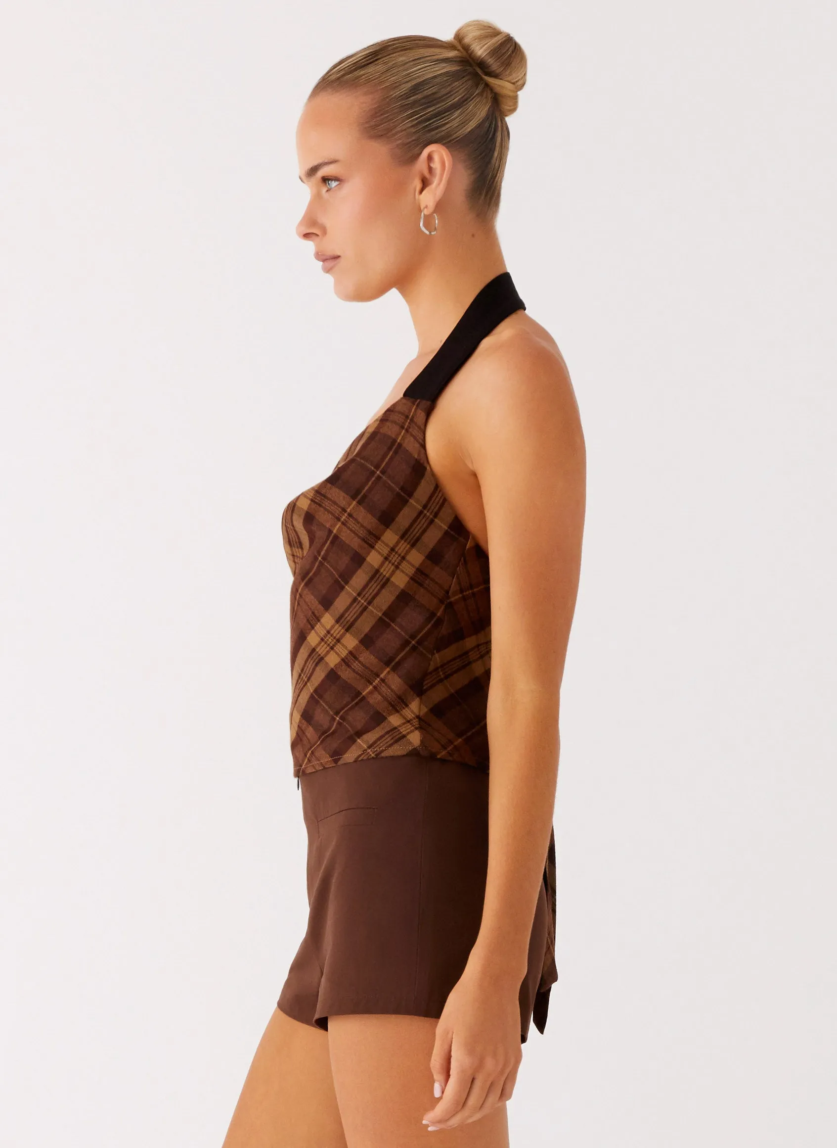 Grid Back Panel Stateside Cowl Top - Plaid