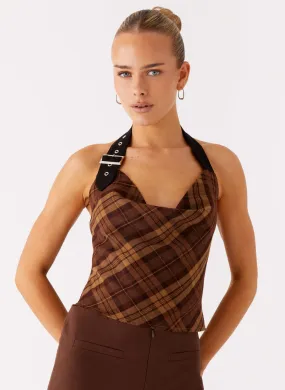 Stateside Cowl Top - Plaid Odor Resistant Fabric Non Chafing Side Seams