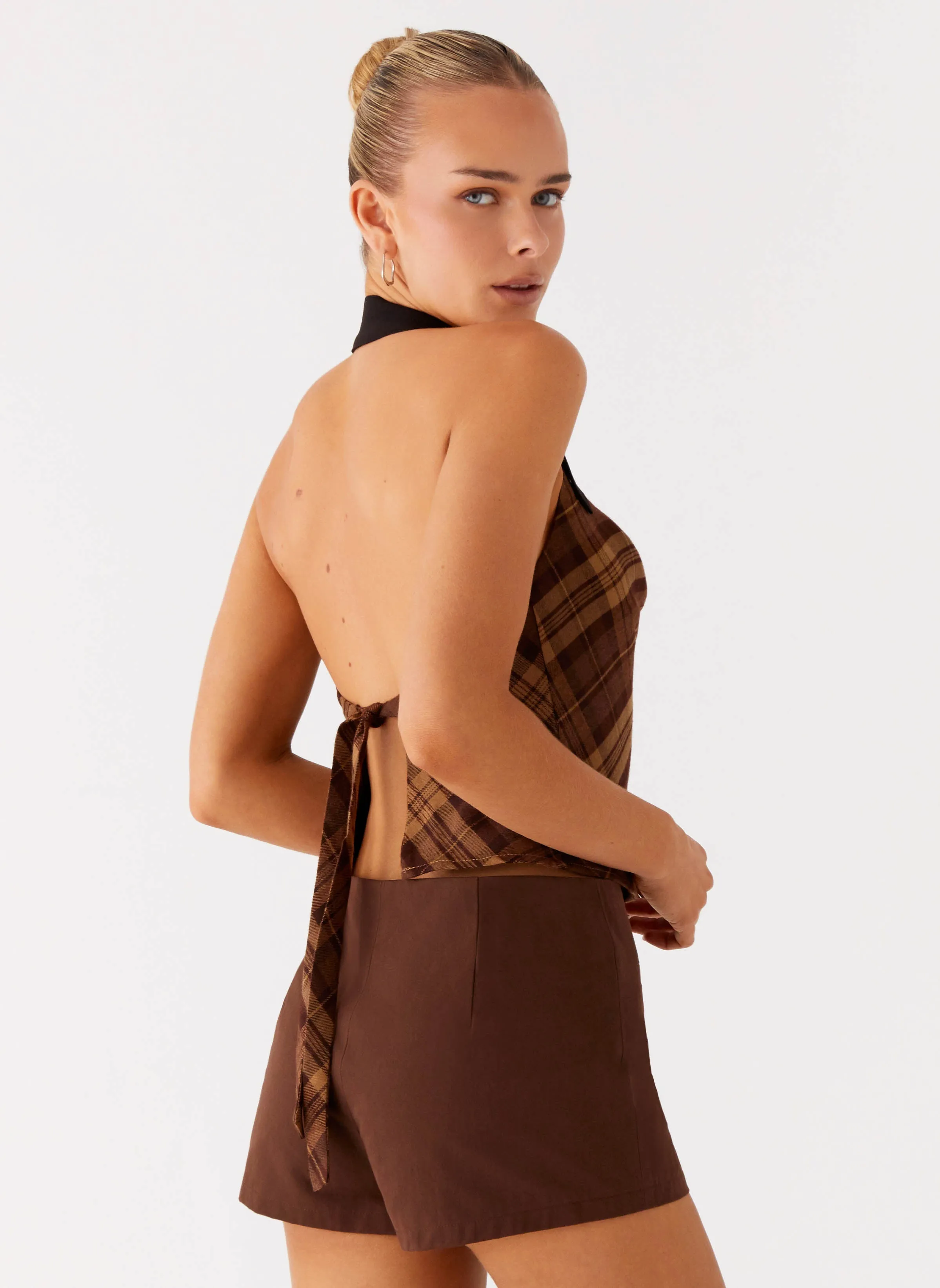 Stateside Cowl Top - Plaid StainRepellentCoating