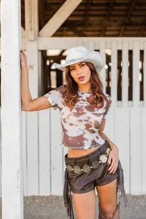 Moisture Wicking Material Steer Clear Mesh Cow Print Top