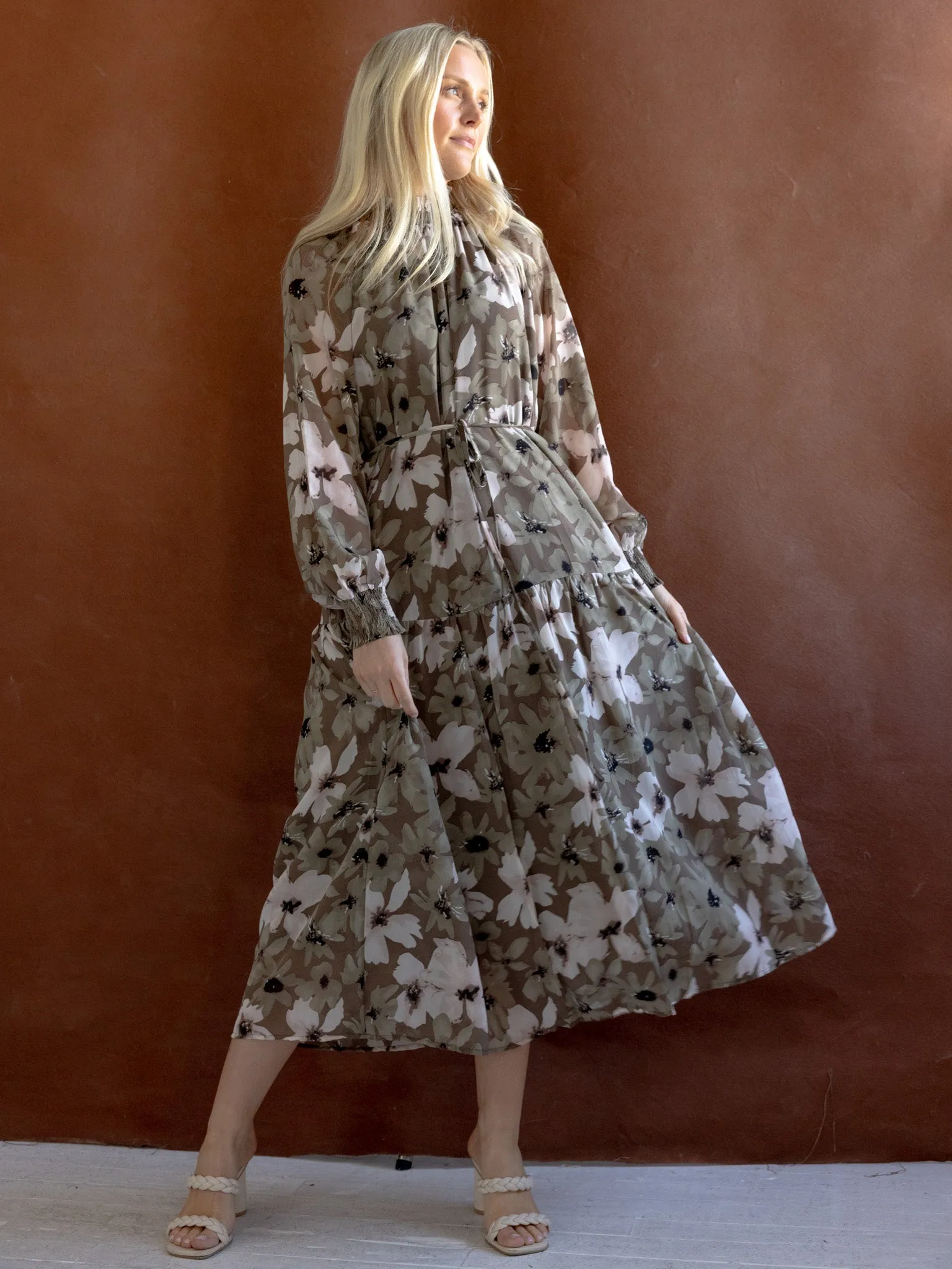 Button-Cuff Stephanie Floral Dress