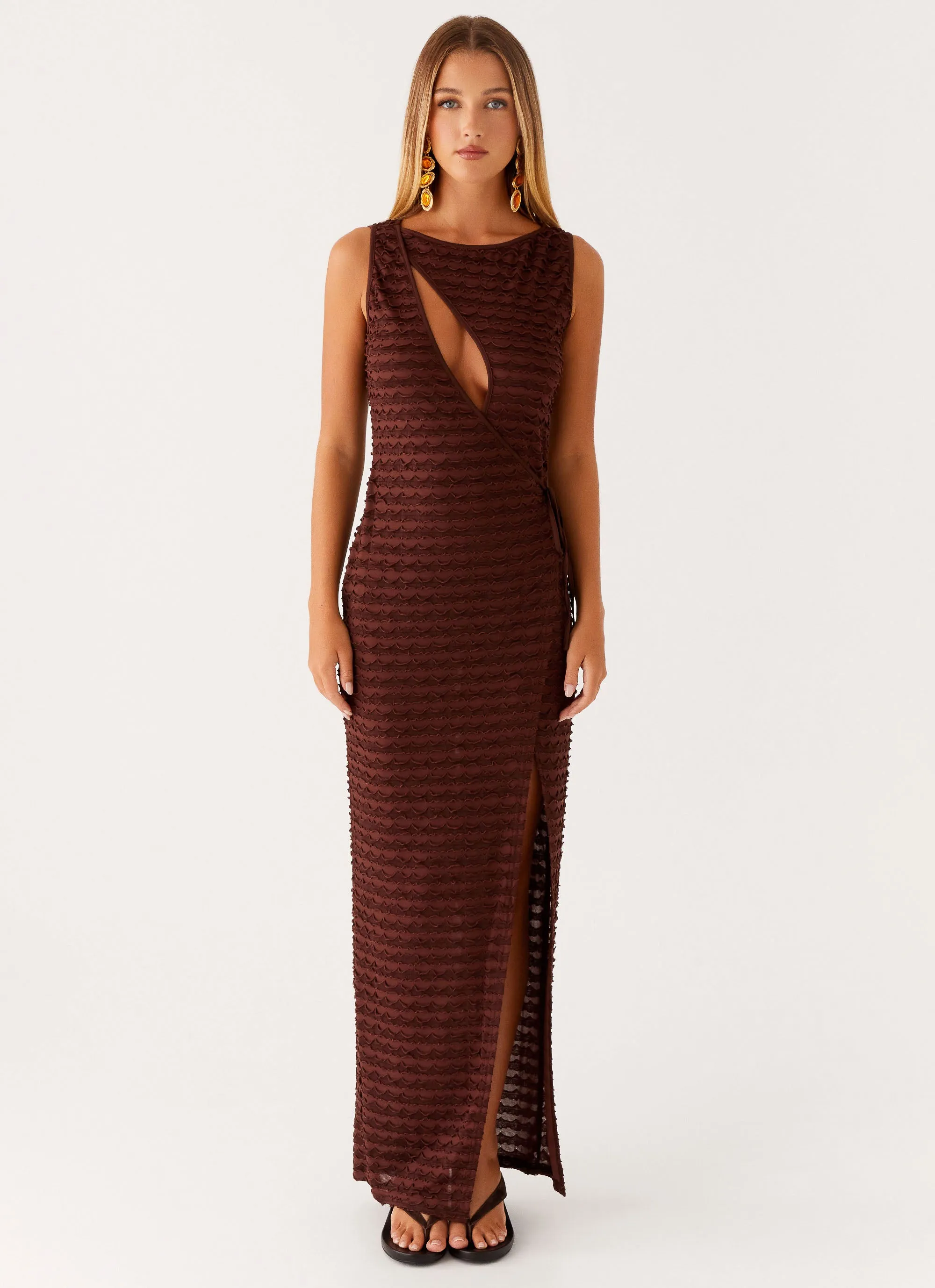 Flowing Layers Sterling Wrap Maxi Dress - Chocolate