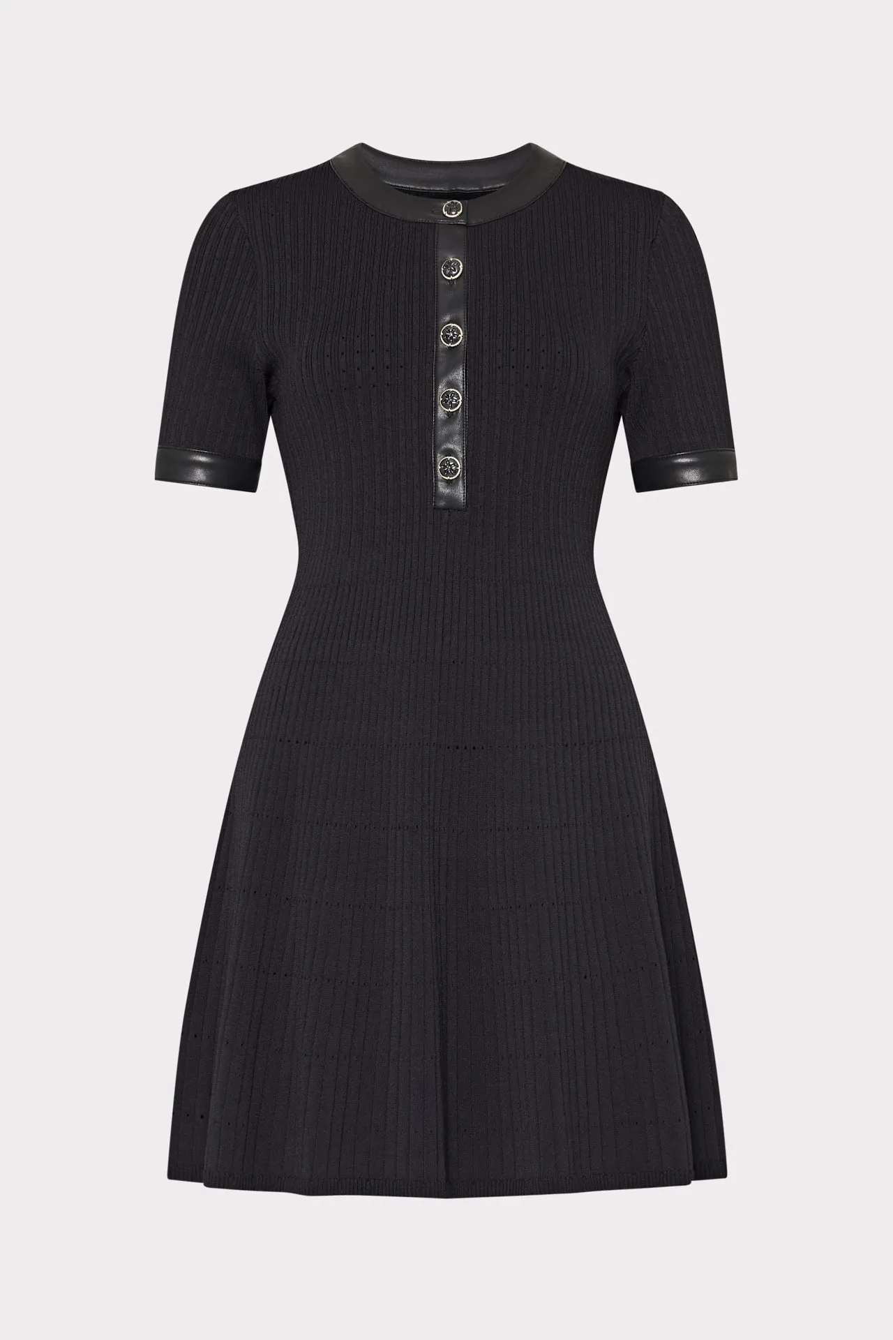 Leather Detail Flare Knit Mini Dress Cafe Vibe