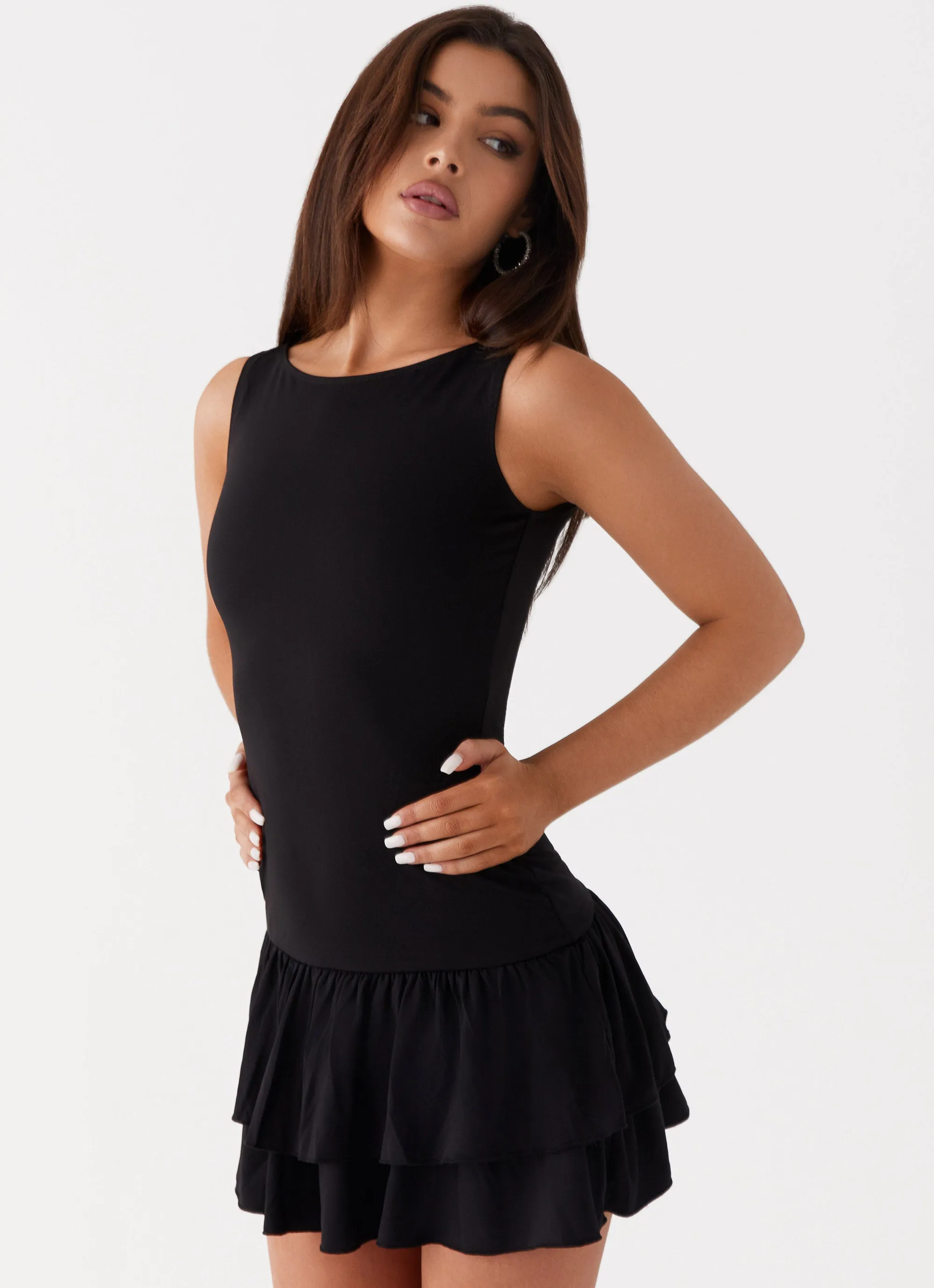 Rhiannon Frill Mini Dress - Black Gentle Wear Machine wash safe