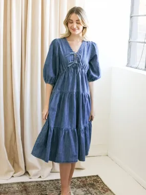 Harper Denim Midi Dress Abrasion-resistant Cool Undertone