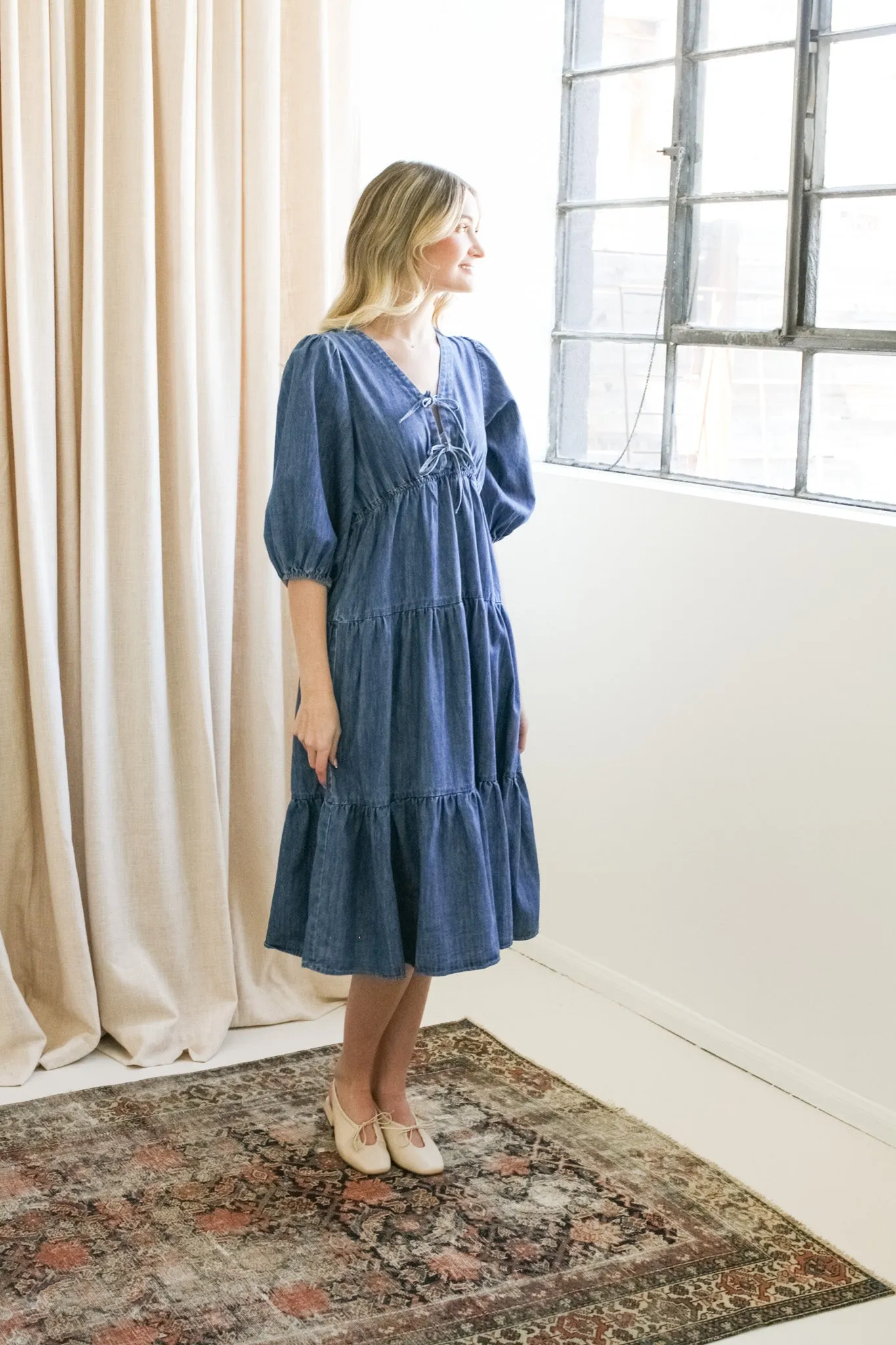 Harper Denim Midi Dress Versatile Layers