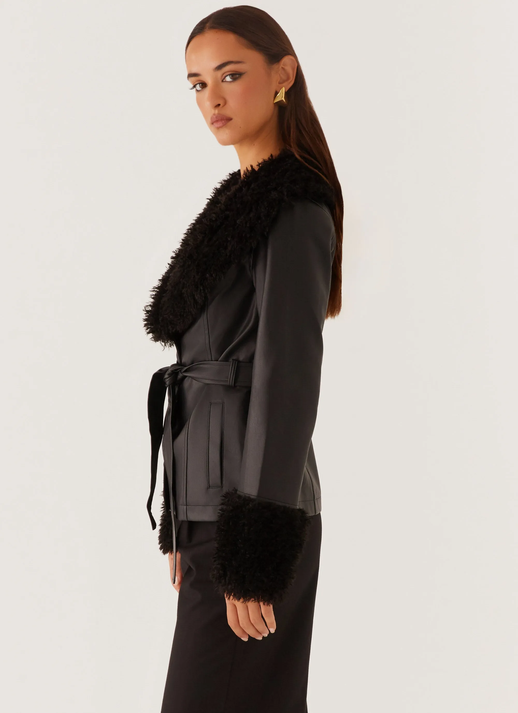 Street Lights Fur Trim Jacket - Black Hidden Ventilation