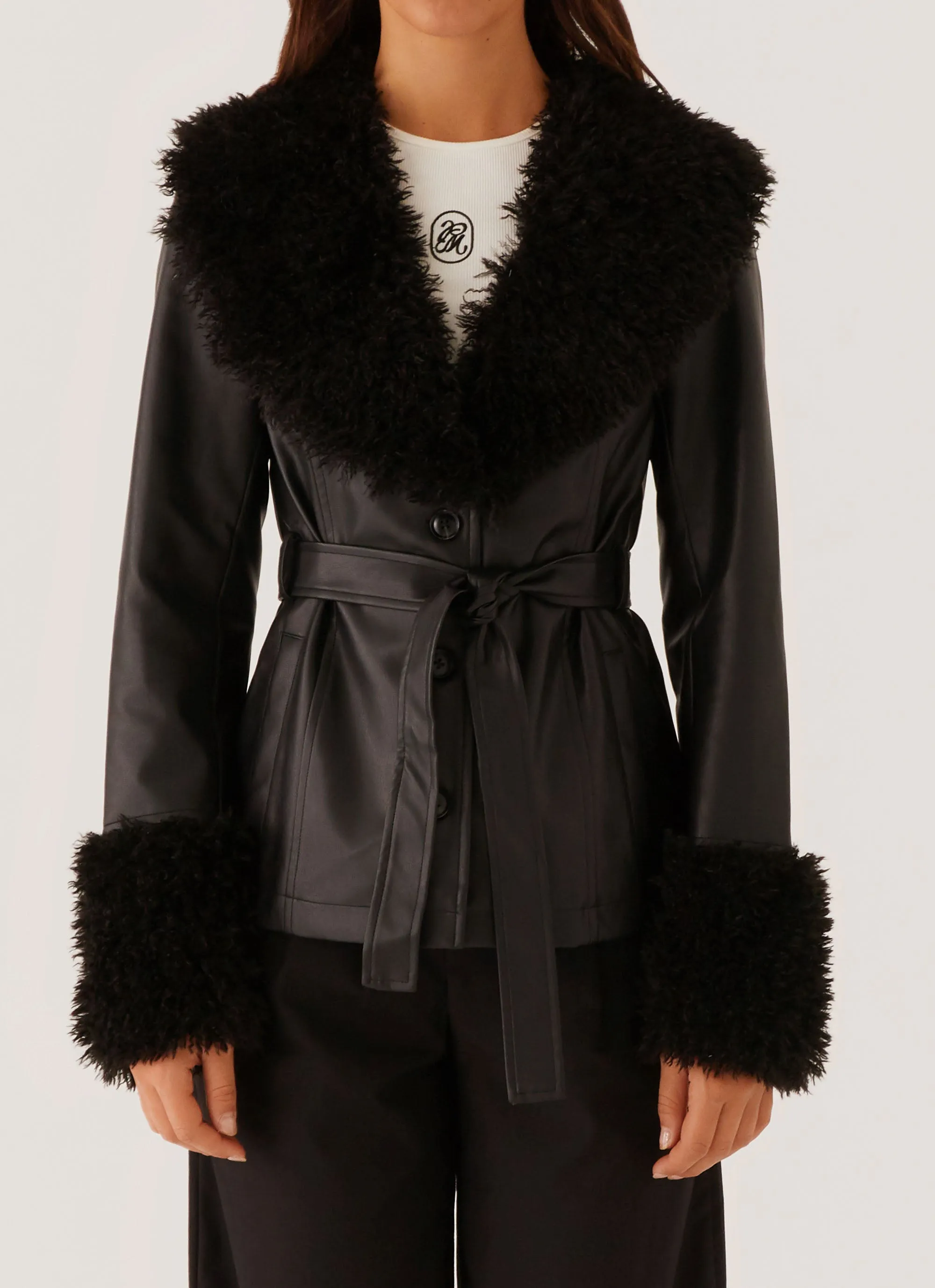Street Lights Fur Trim Jacket - Black Eco Friendly